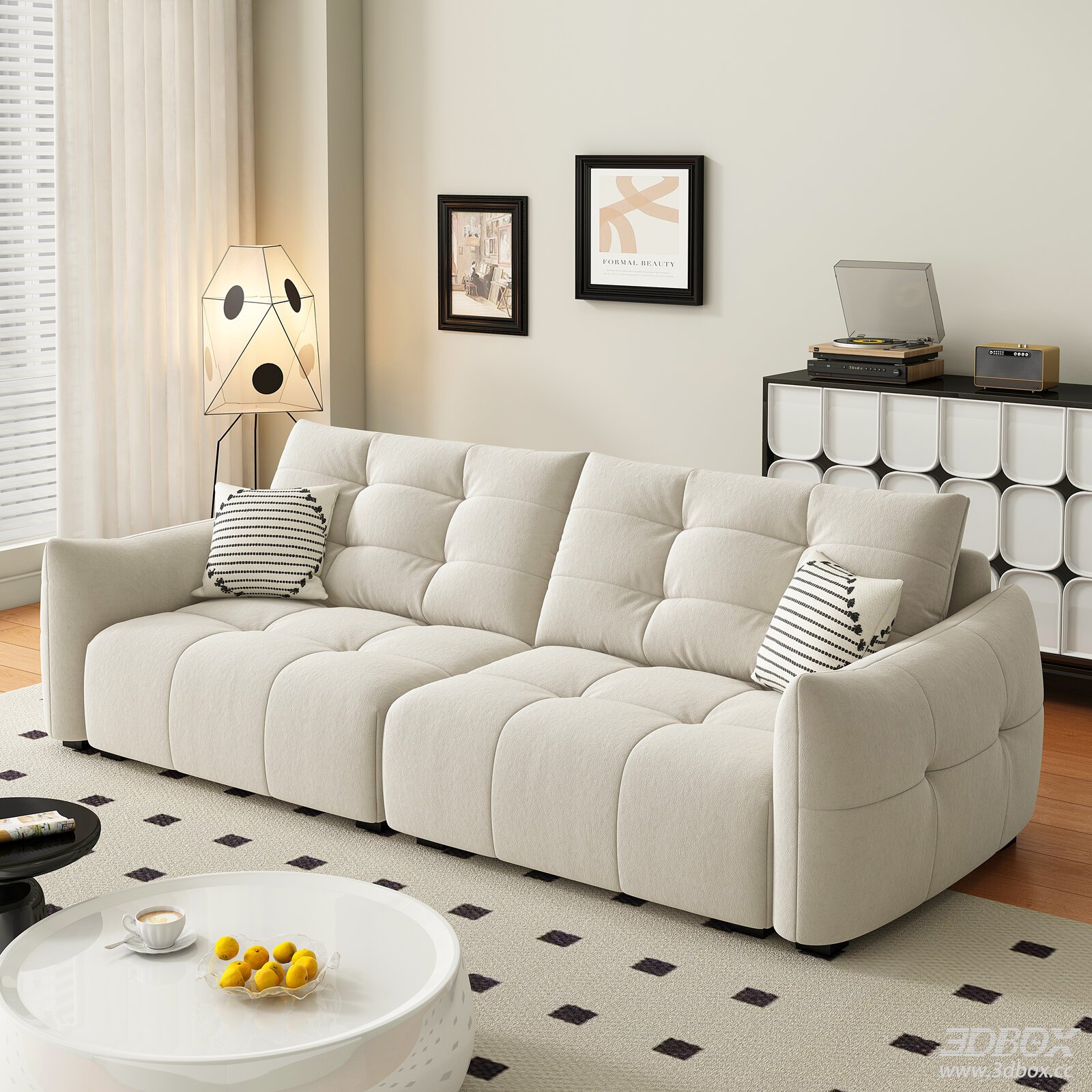 Modern Cream Fabric Sofa Set Living Room