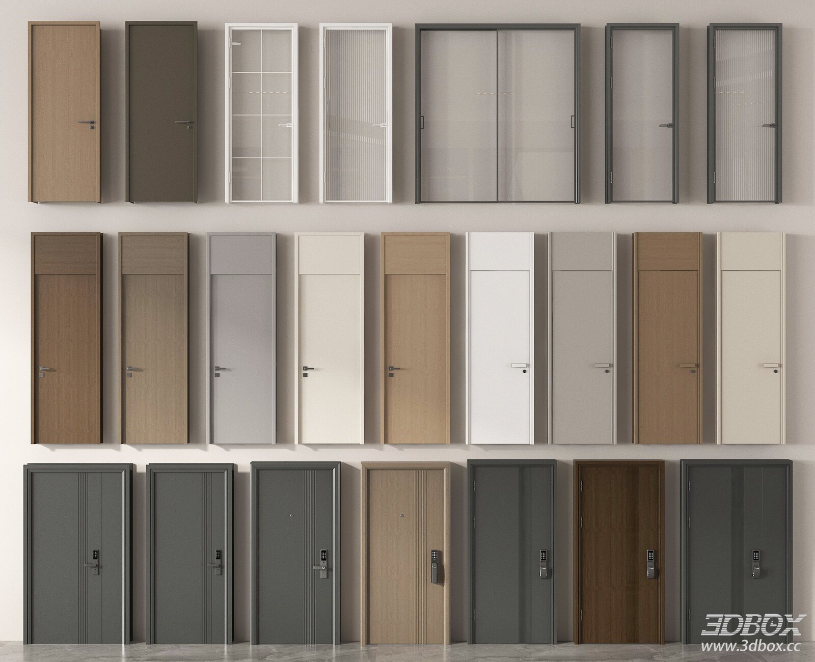 Modern Interior Entry Door Set, Wooden Glass Security Bedroom Doors