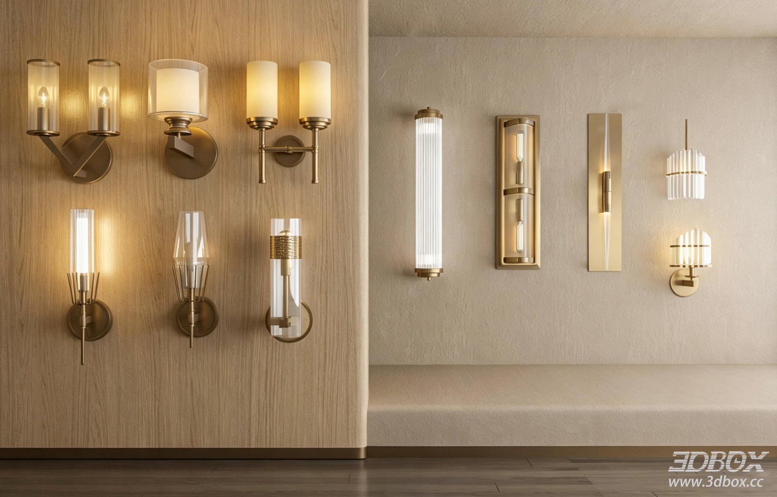 Modern Decorative Brass Glass Wall Light Set