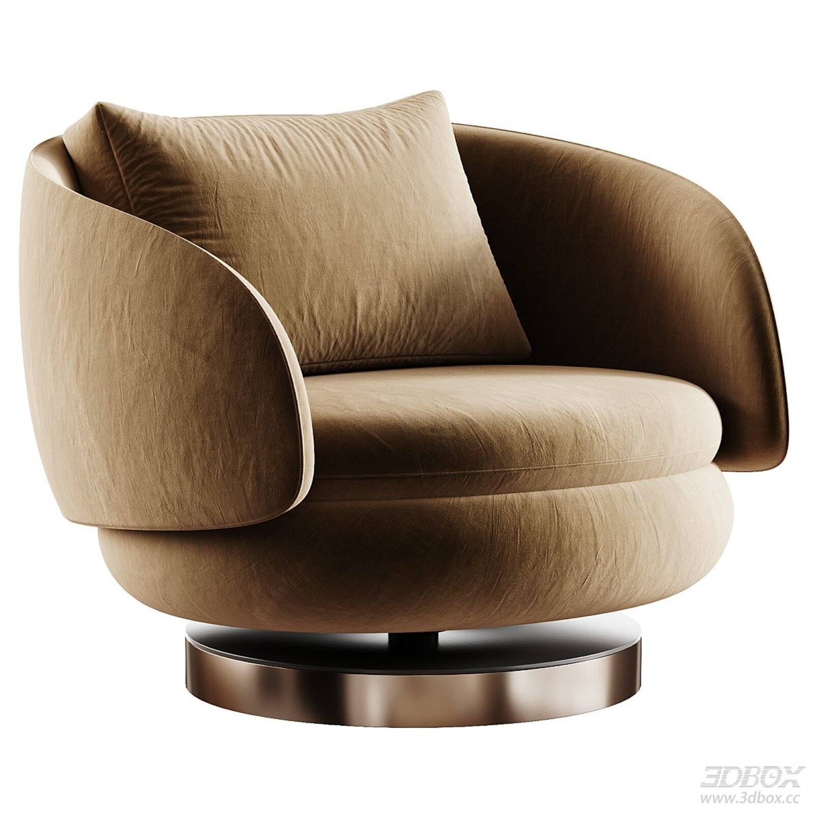 Modern Swivel Fabric Armchair with Bronze Metal Base