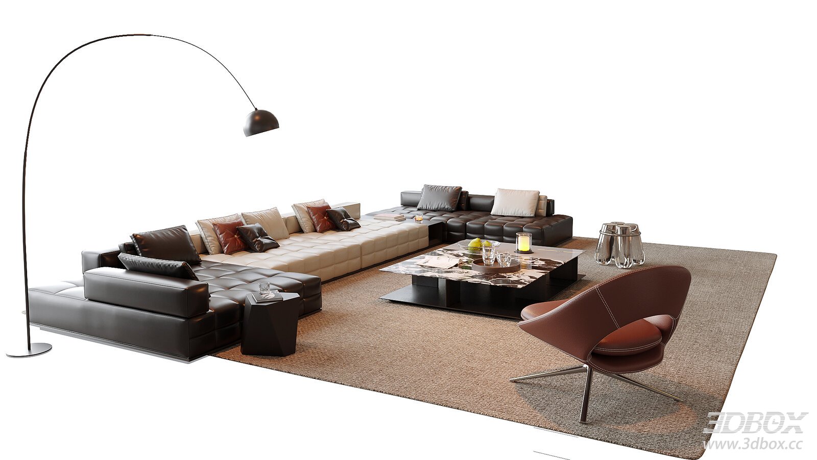 Modern Leather Sectional Sofa Set with Coffee Table and Armchair