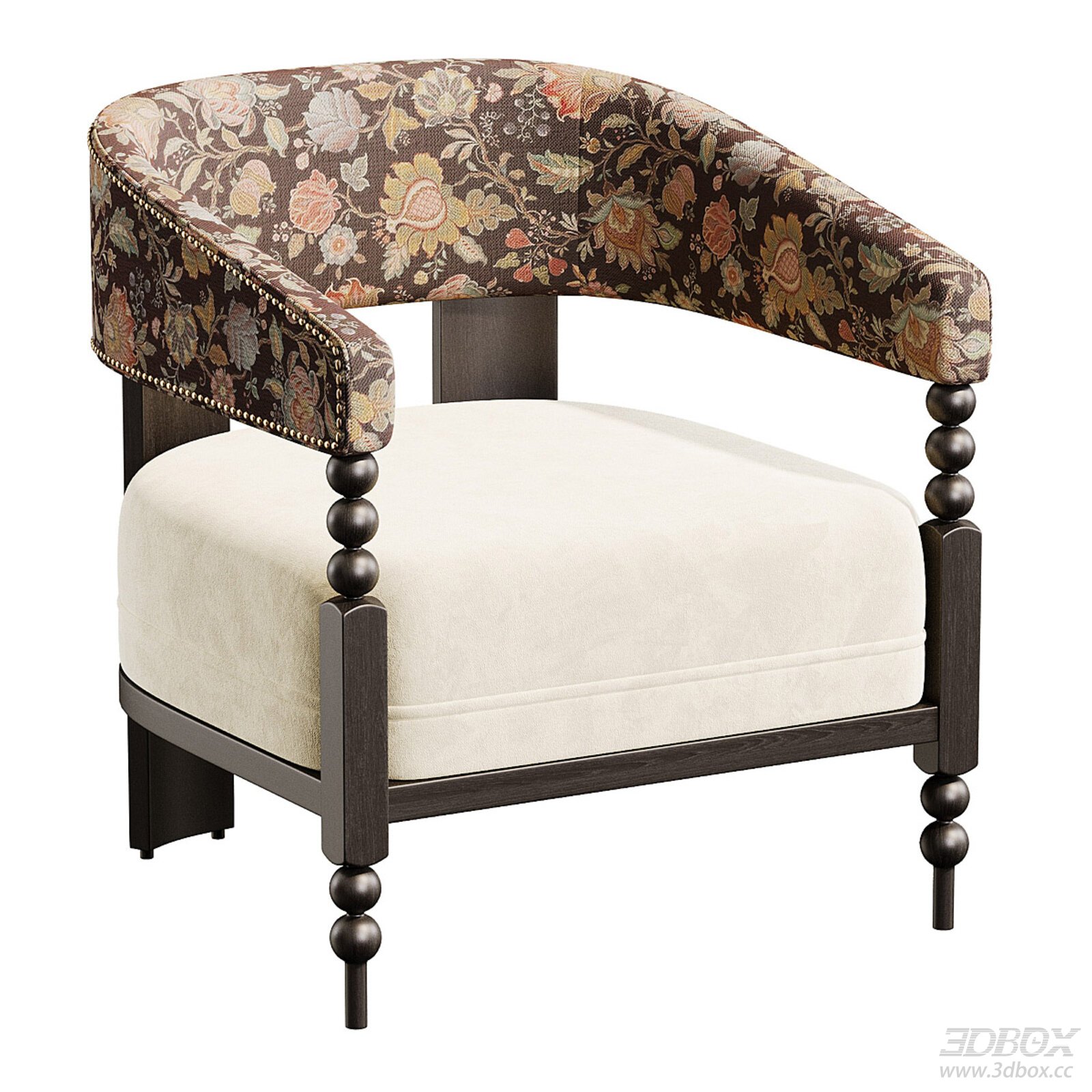 Vintage Floral Fabric Single Armchair with Wooden Frame
