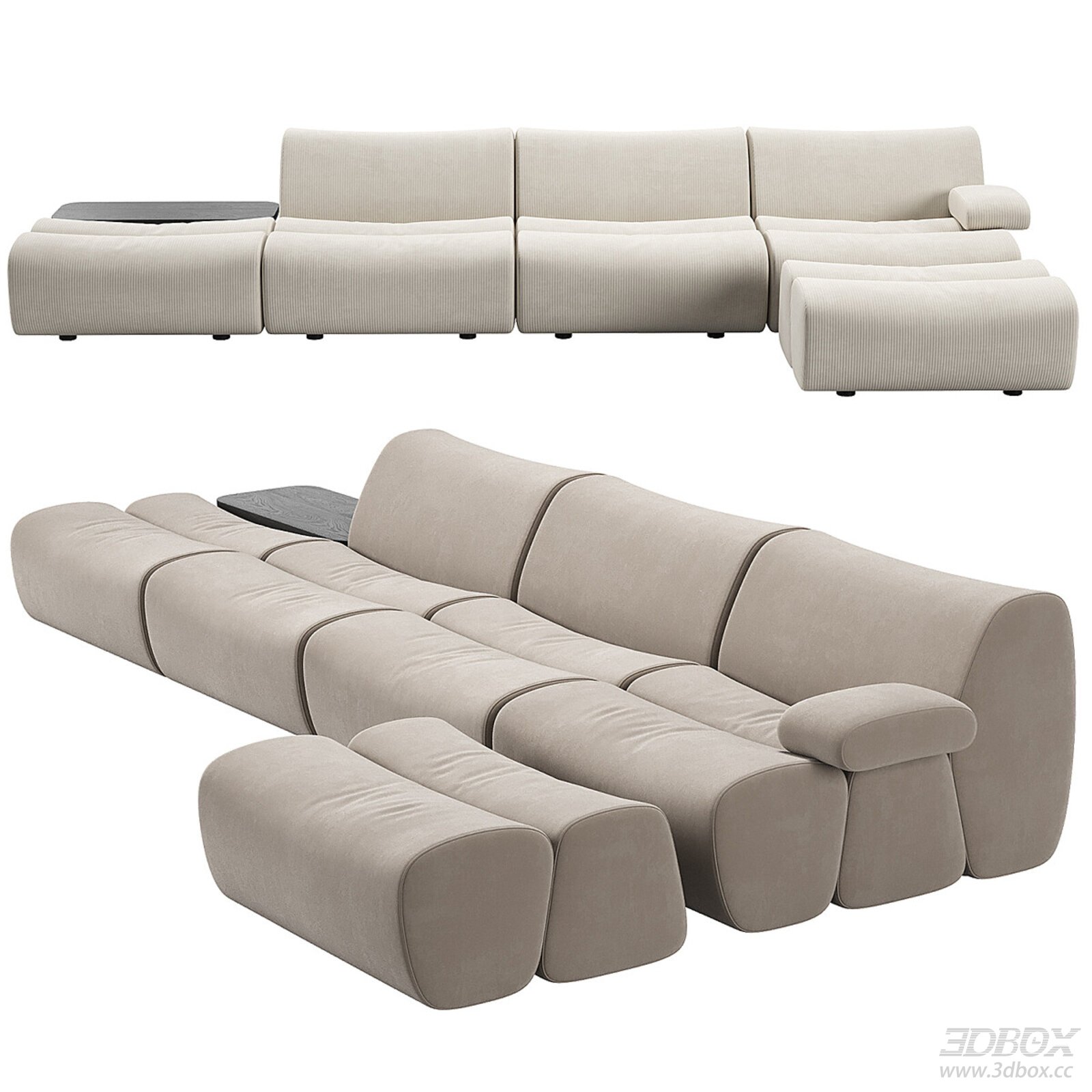 Modern Modular Fabric Sofa Set with Ottoman and Side Table