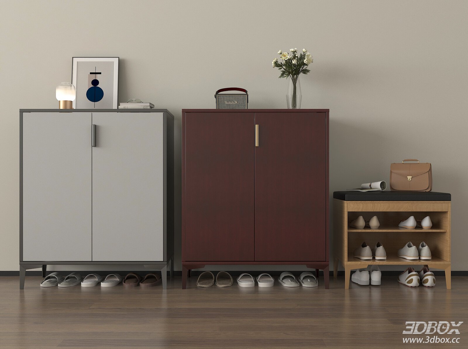 Modern Hallway Shoe Cabinet Set with Shoe Change Bench