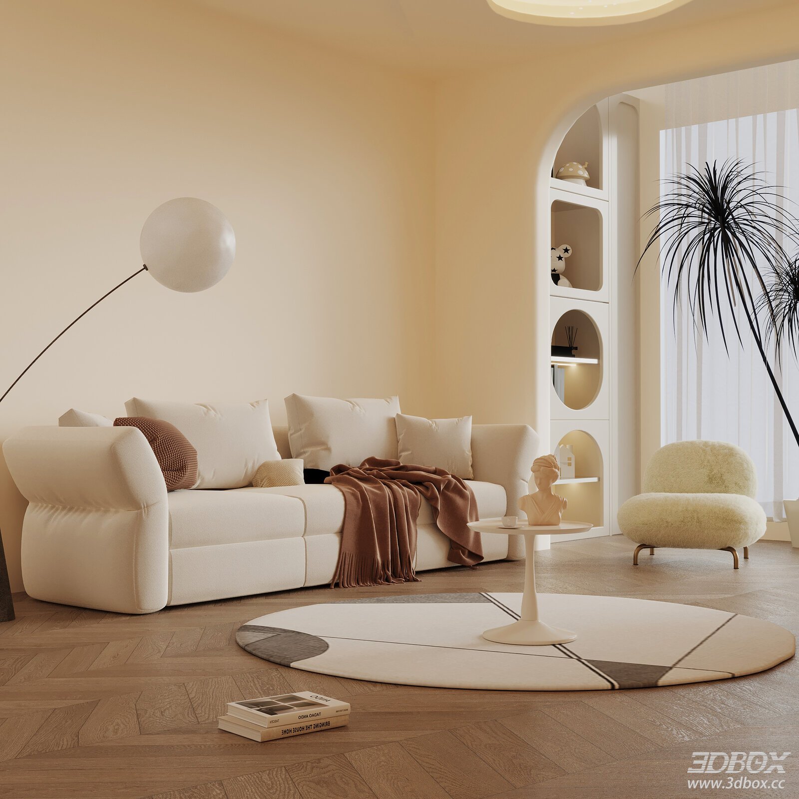 Modern Cream Style Living Room Sofa and Coffee Table Set
