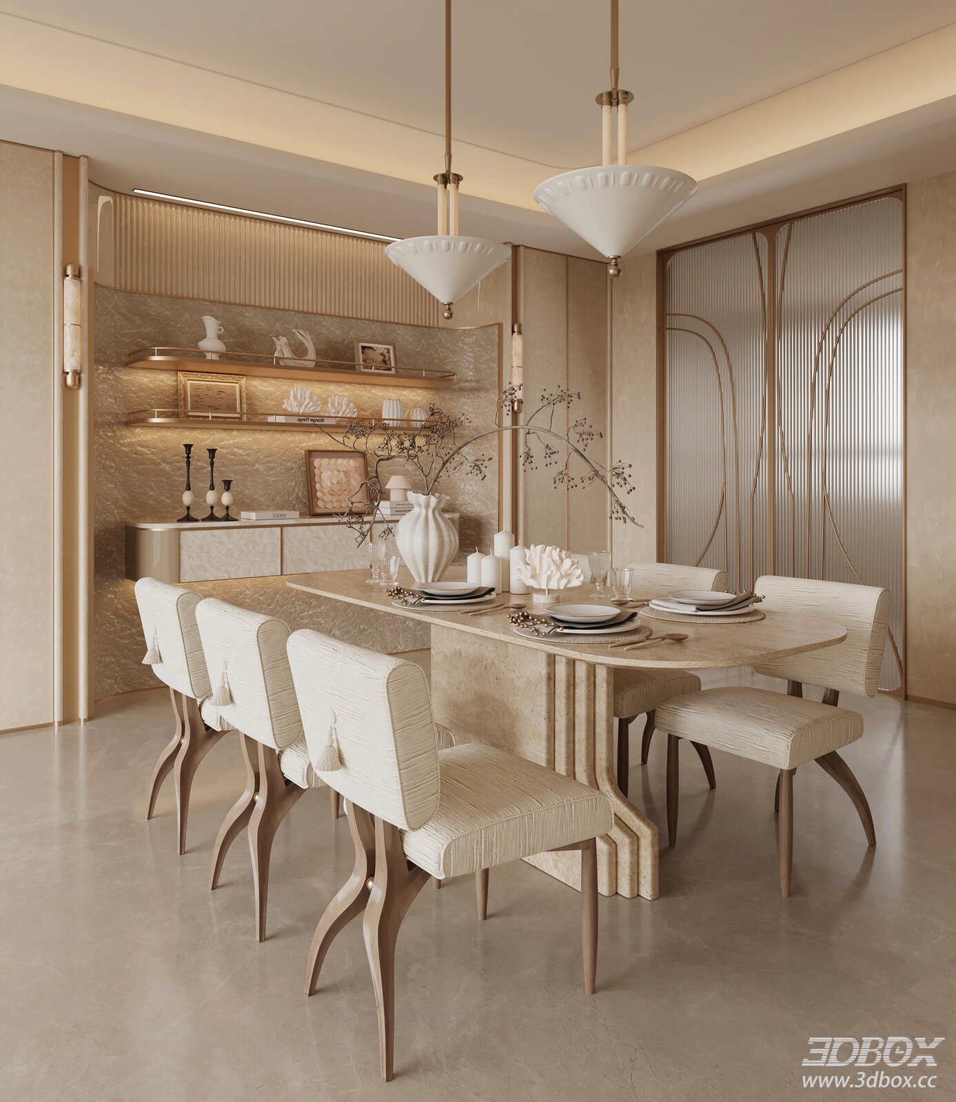 Modern Luxury Light Beige Dining Room Interior Scene