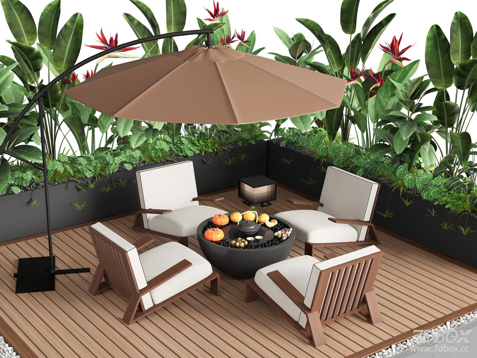 Modern Outdoor Patio Seating Set with Fire Pit and Umbrella