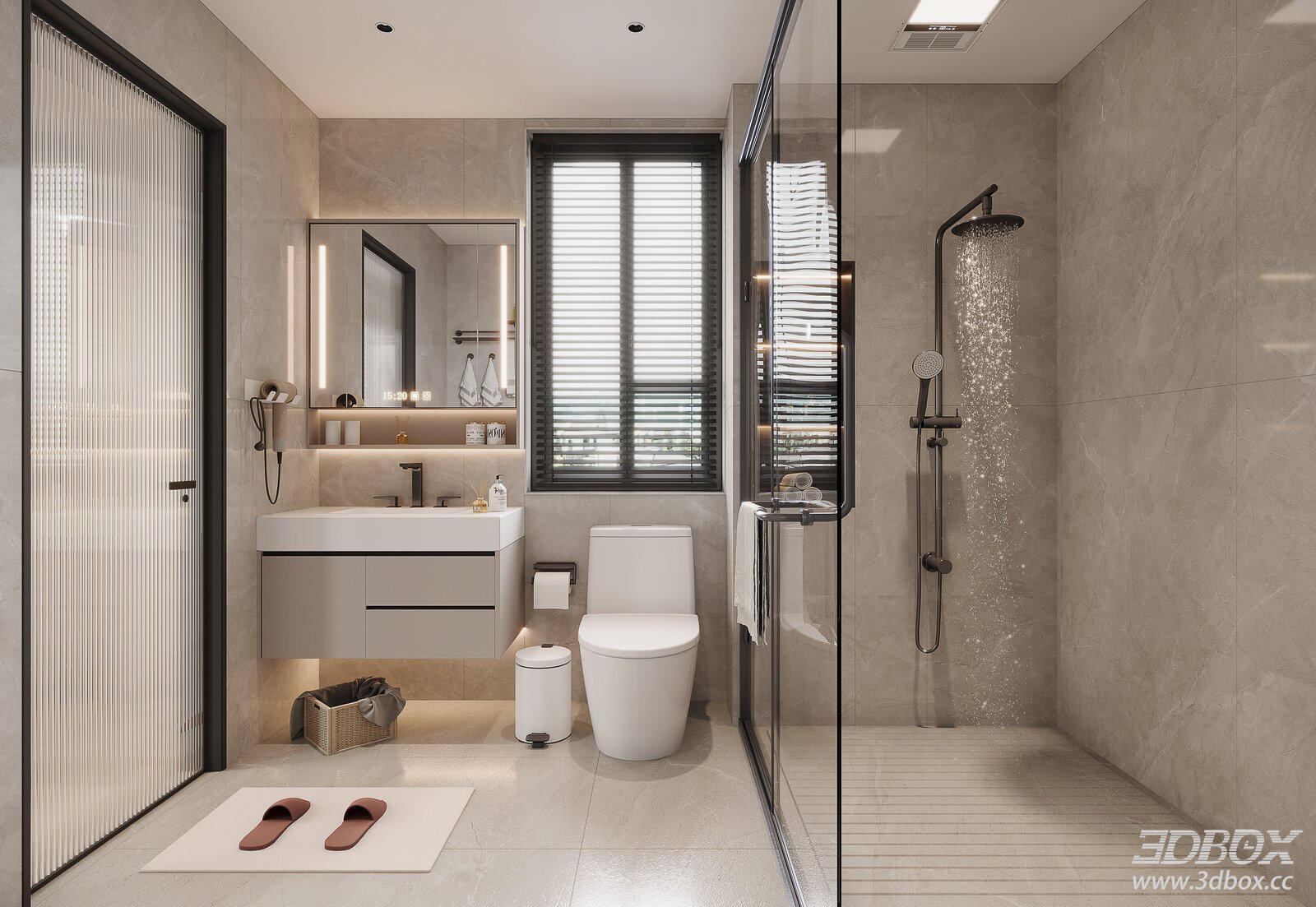 Modern Minimalist Marble Tile Bathroom Scene