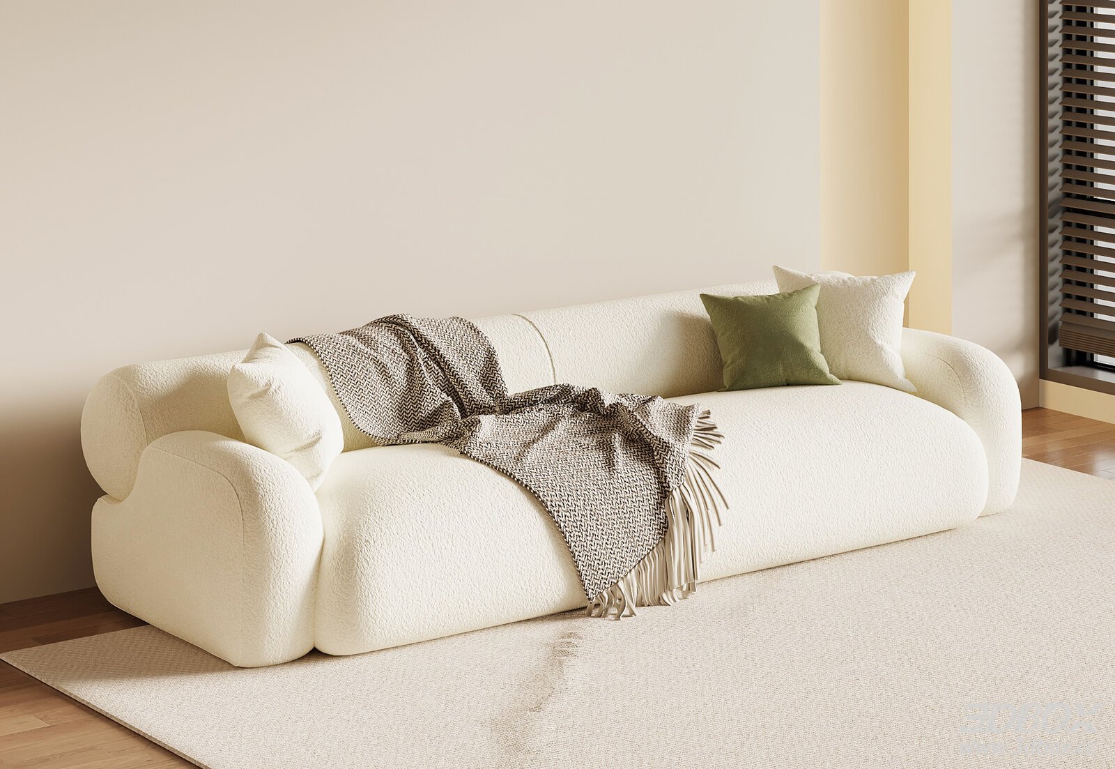 Modern Cream Style Boucle Fabric Sofa Set