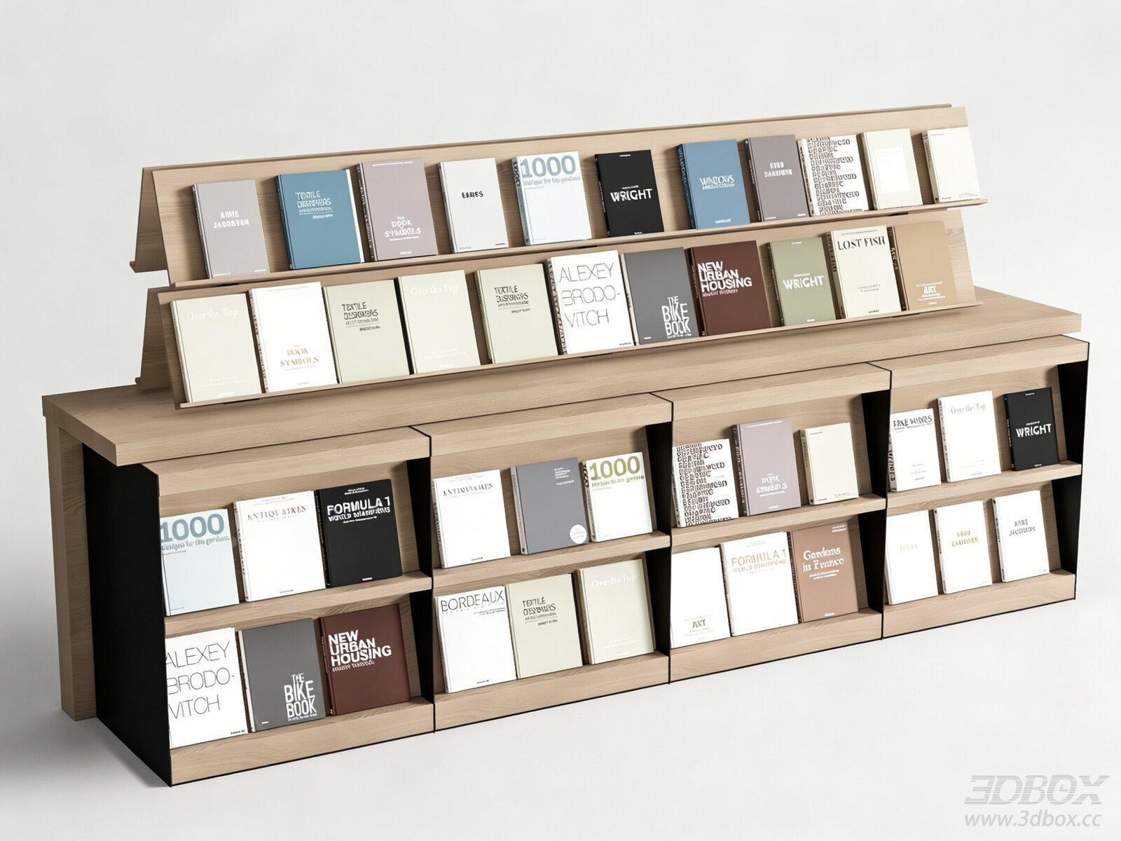 Modern Wooden Book Display Rack with Decorative Books