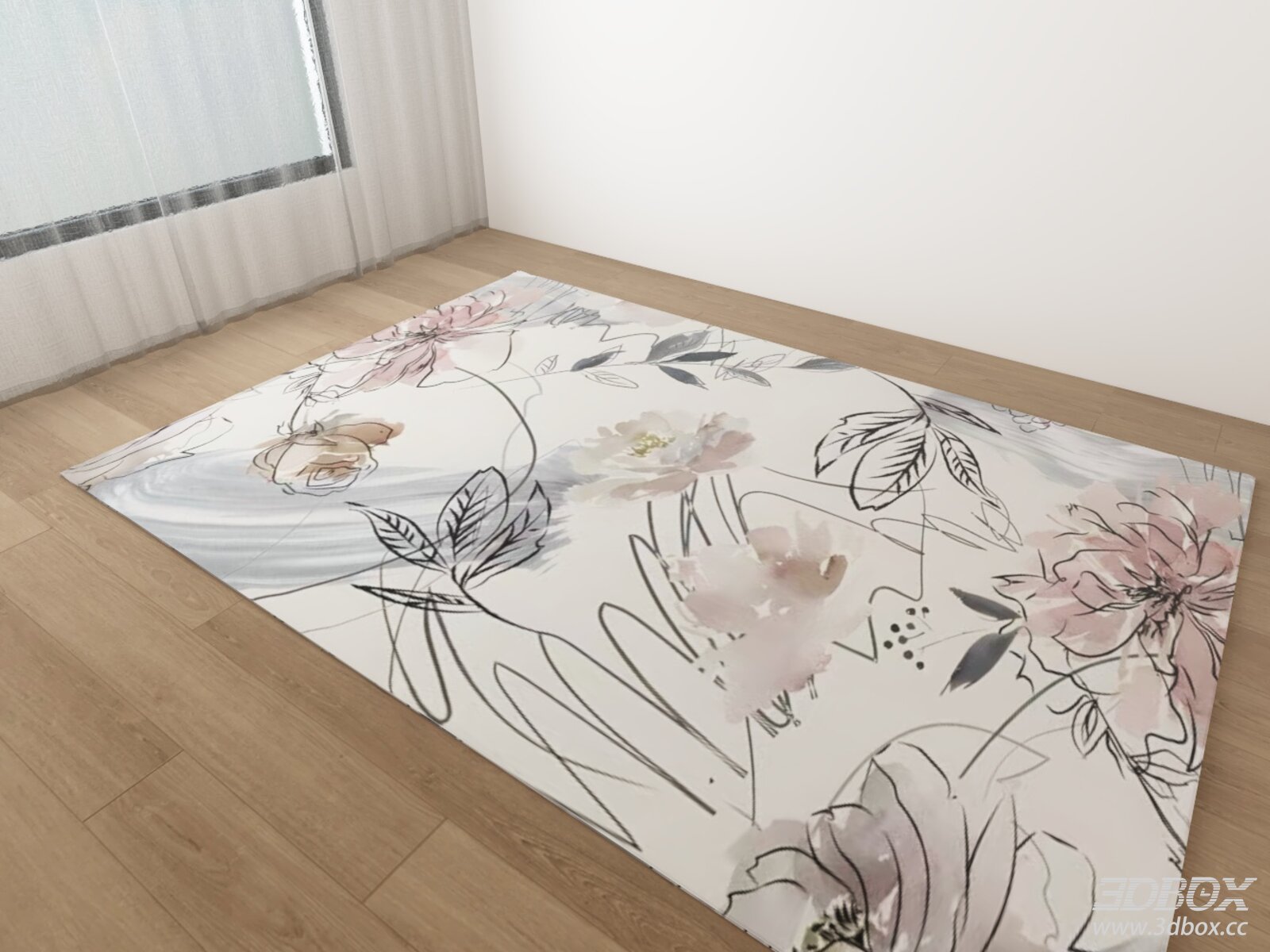 Watercolor Floral Pattern Soft Pink Carpet