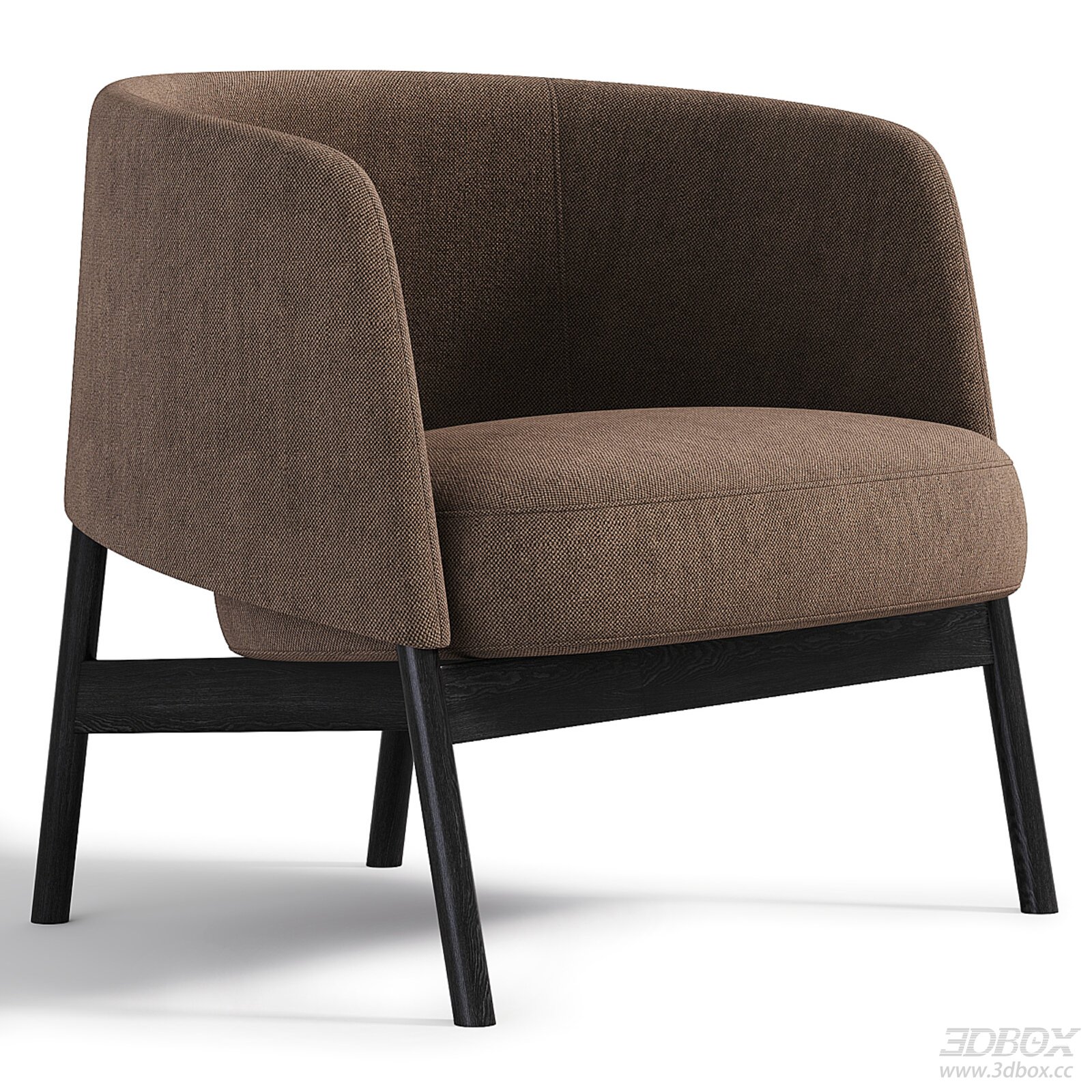 Modern Brown Fabric Upholstered Armchair with Black Oak Legs