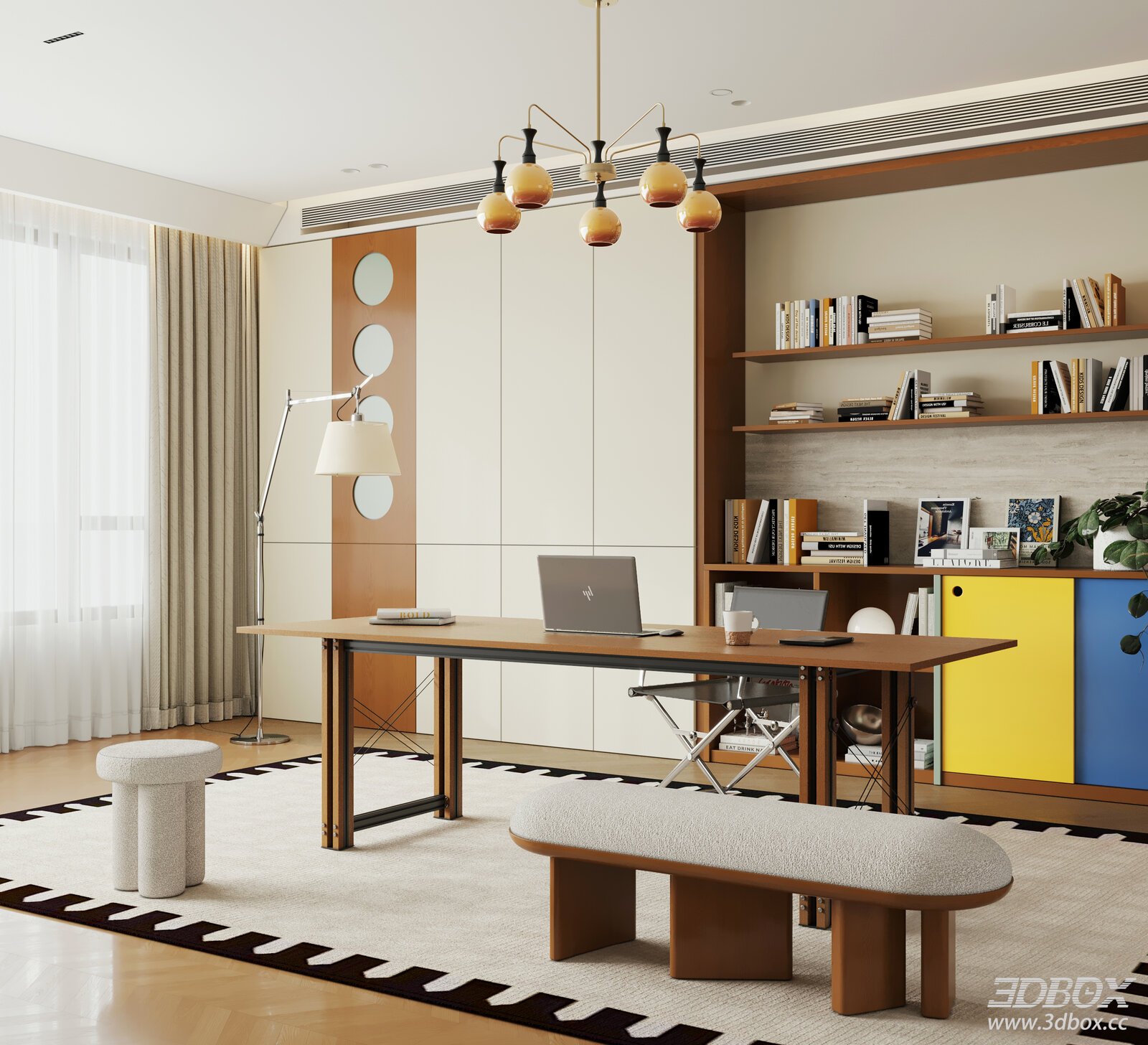 Modern Mid-century Bauhaus Study Room Interior