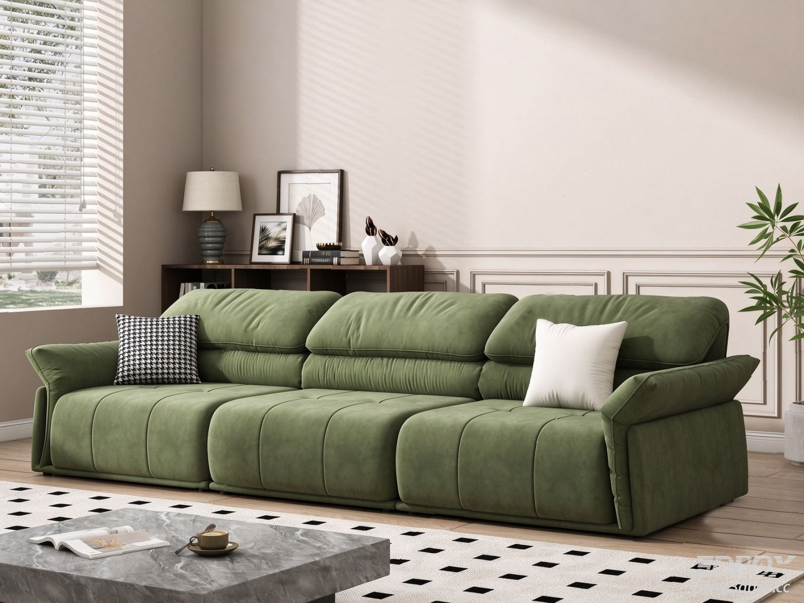 Modern Green 3-seater Fabric Sofa Set