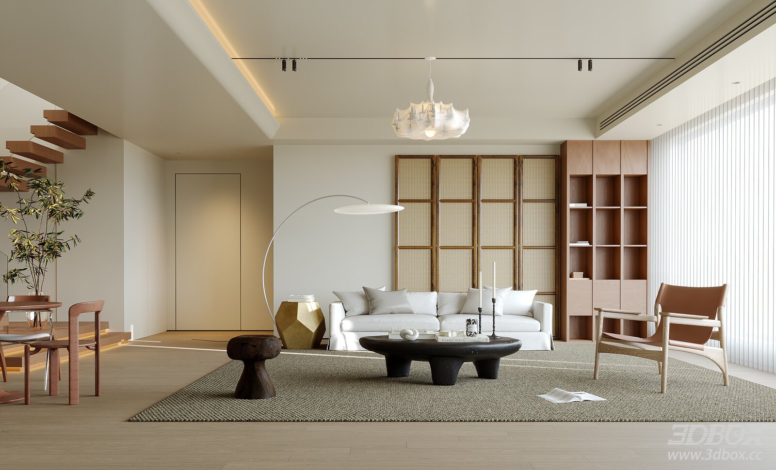 Modern Mid-century Wabi-sabi Living Room Interior Scene