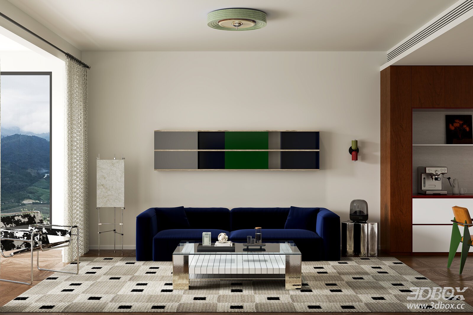 Mid Century Bauhaus Style Living Room Interior
