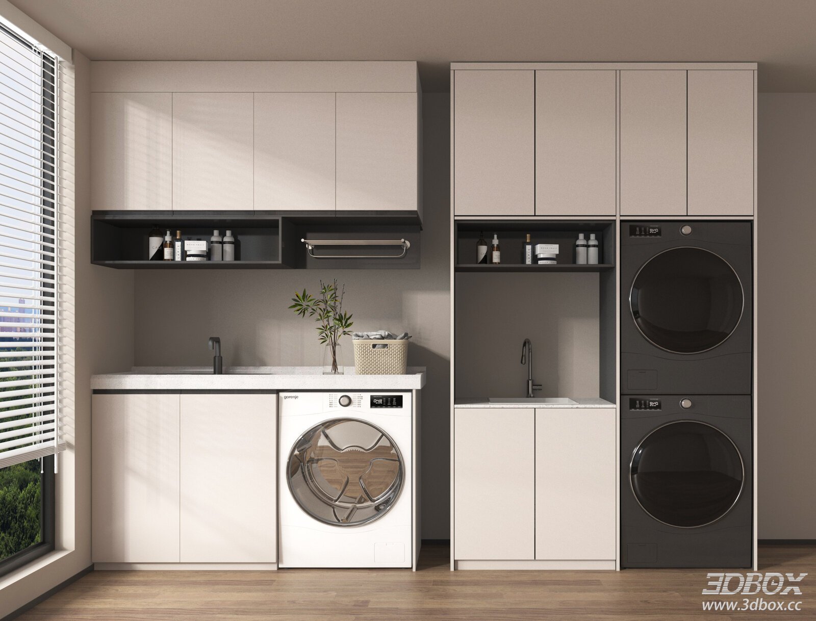 Modern Laundry Cabinet with Washing Machine and Dryer