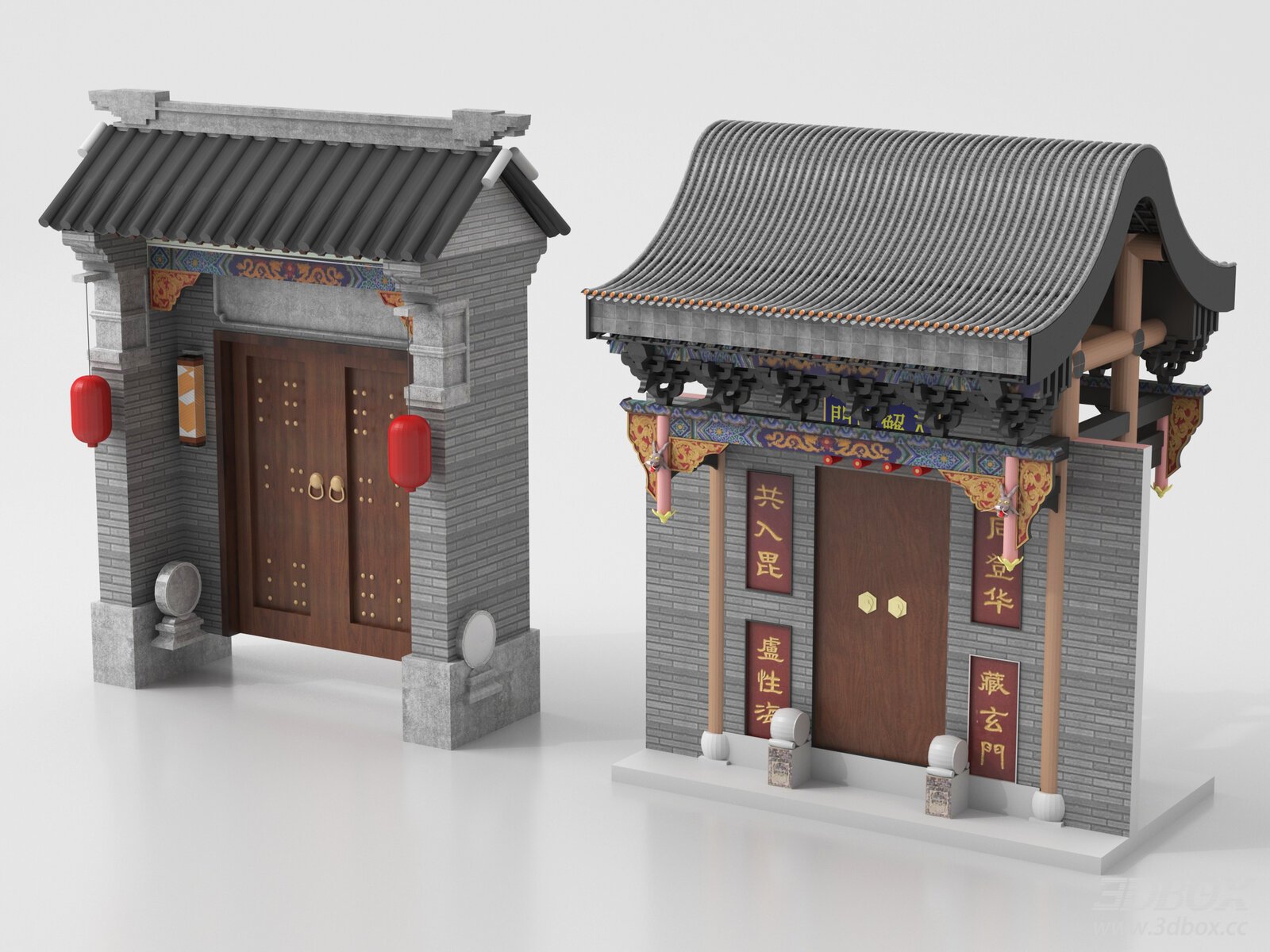 Traditional Chinese Courtyard Gate Ancient Architecture Set