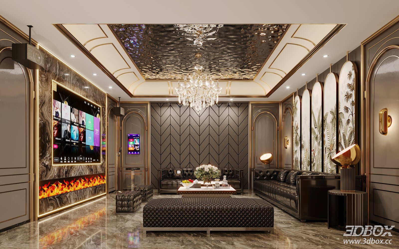 American Style Luxury Karaoke KTV Room Interior Scene
