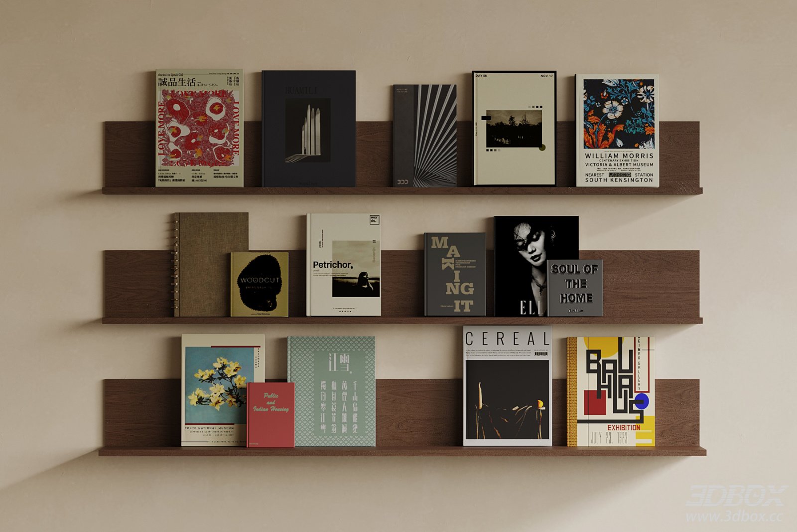 Mid Century Modern Wall Shelf with Decorative Books
