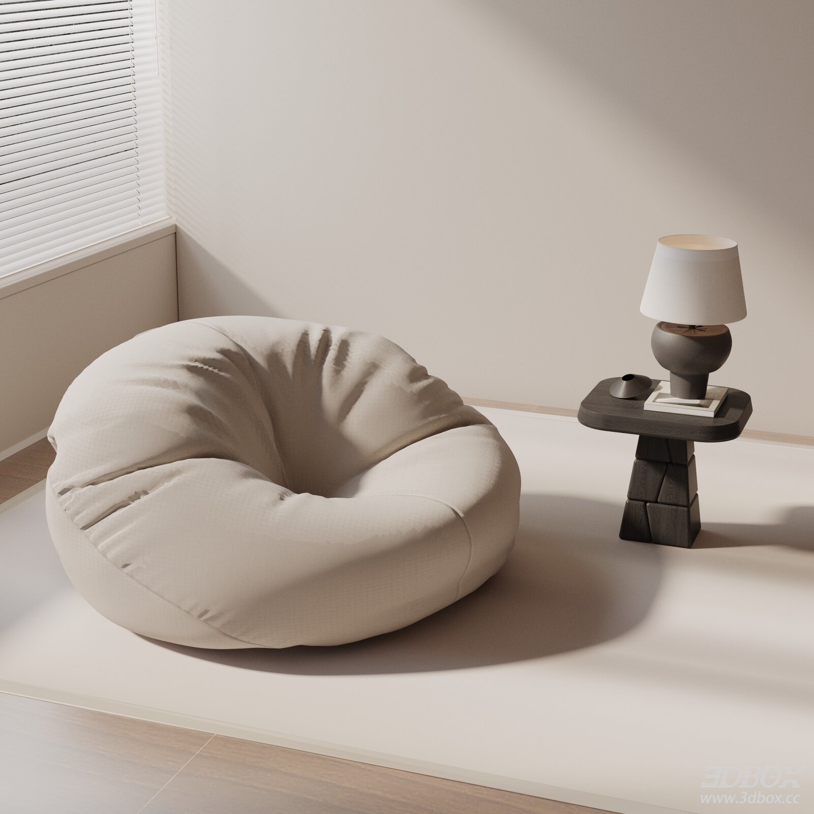 Modern Fabric Bean Bag Armchair with Side Table and Table Lamp