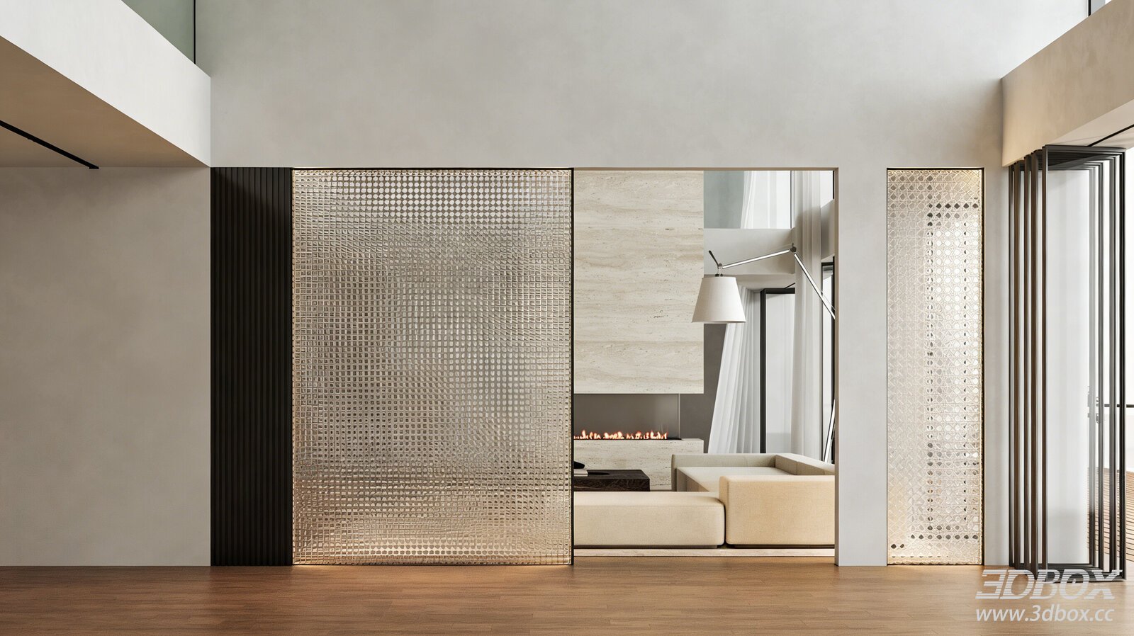 Modern Embossed Art Glass Partition Interior Scene