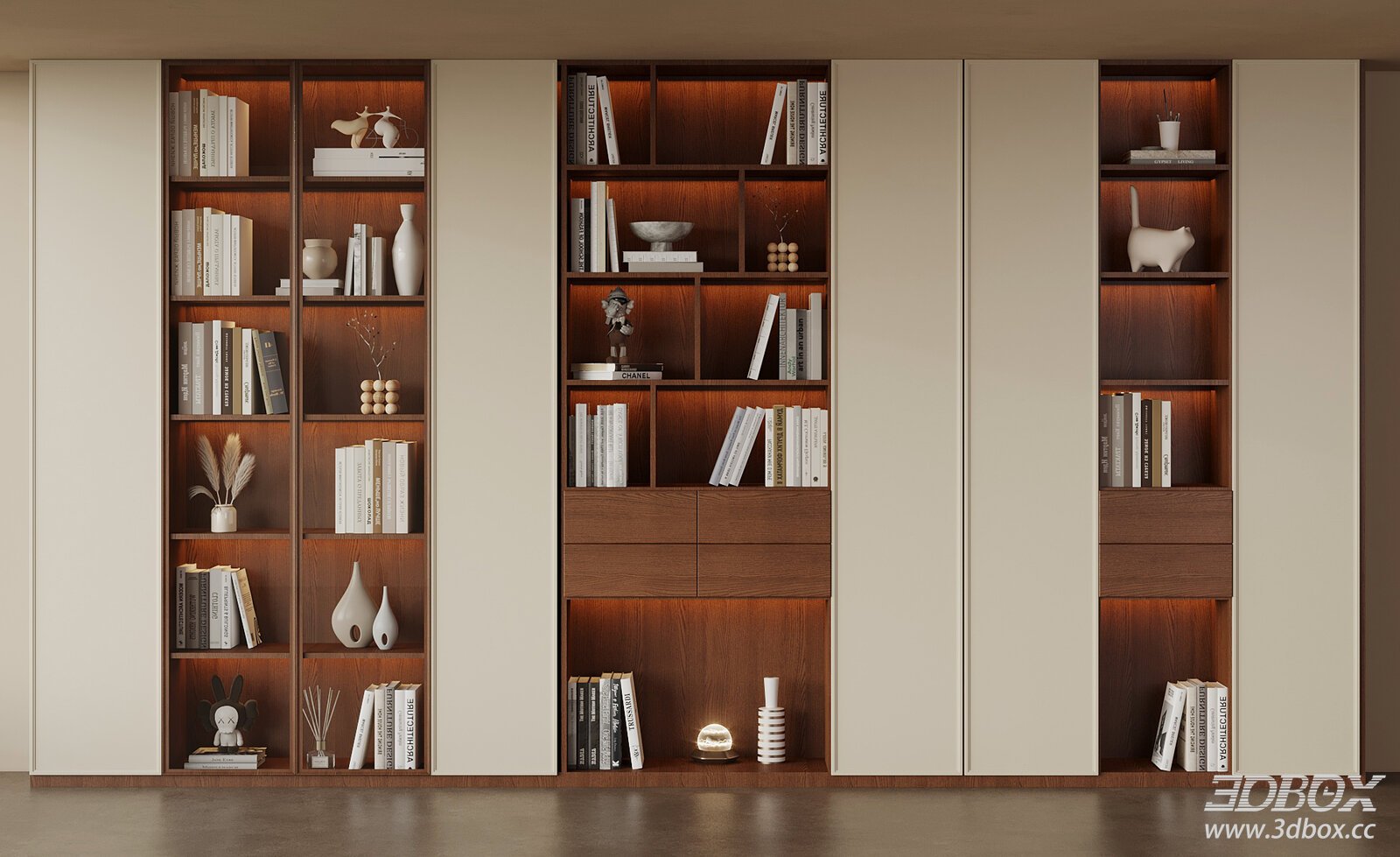 Mid Century Style Built-in Walnut Book Display Cabinet