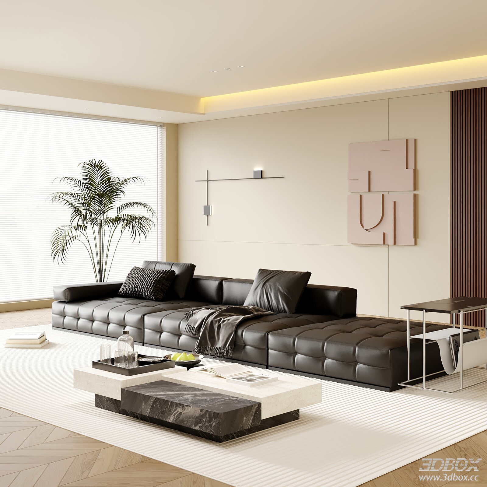 Modern Minimalist Leather Sofa Living Room Interior Scene