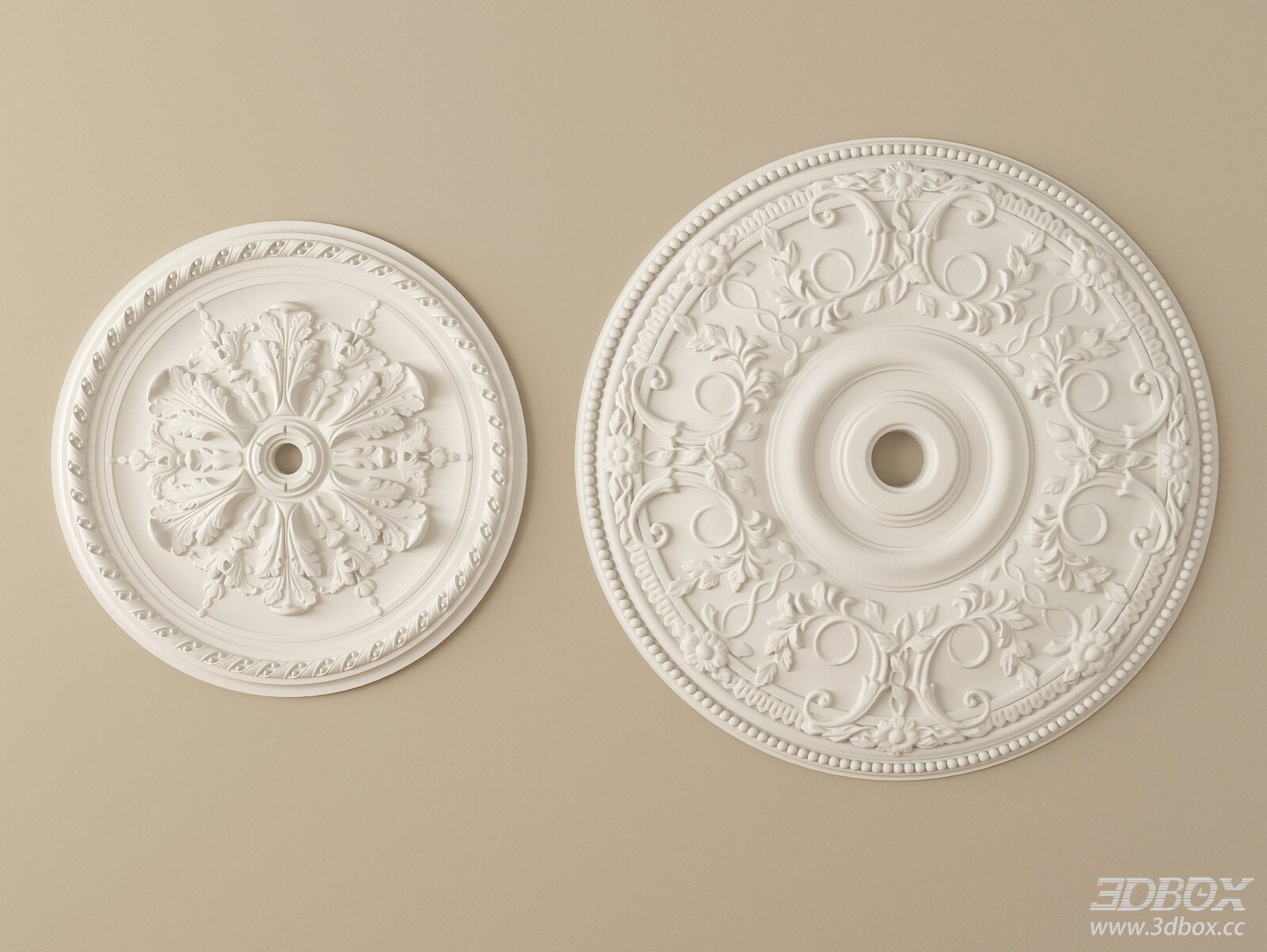 French Style Carved Gypsum Ceiling Medallion Set