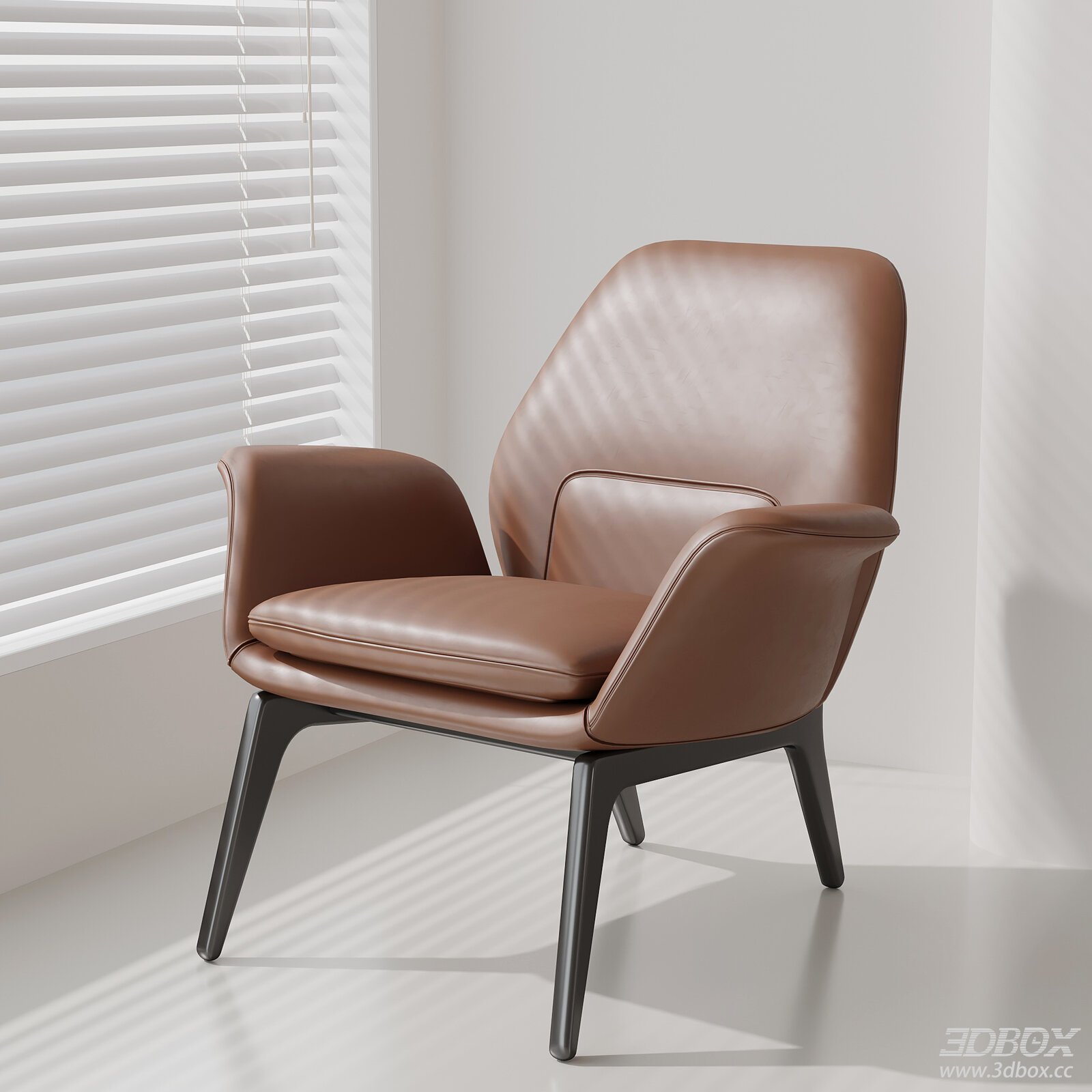 Modern Italian Style Brown Leather Armchair
