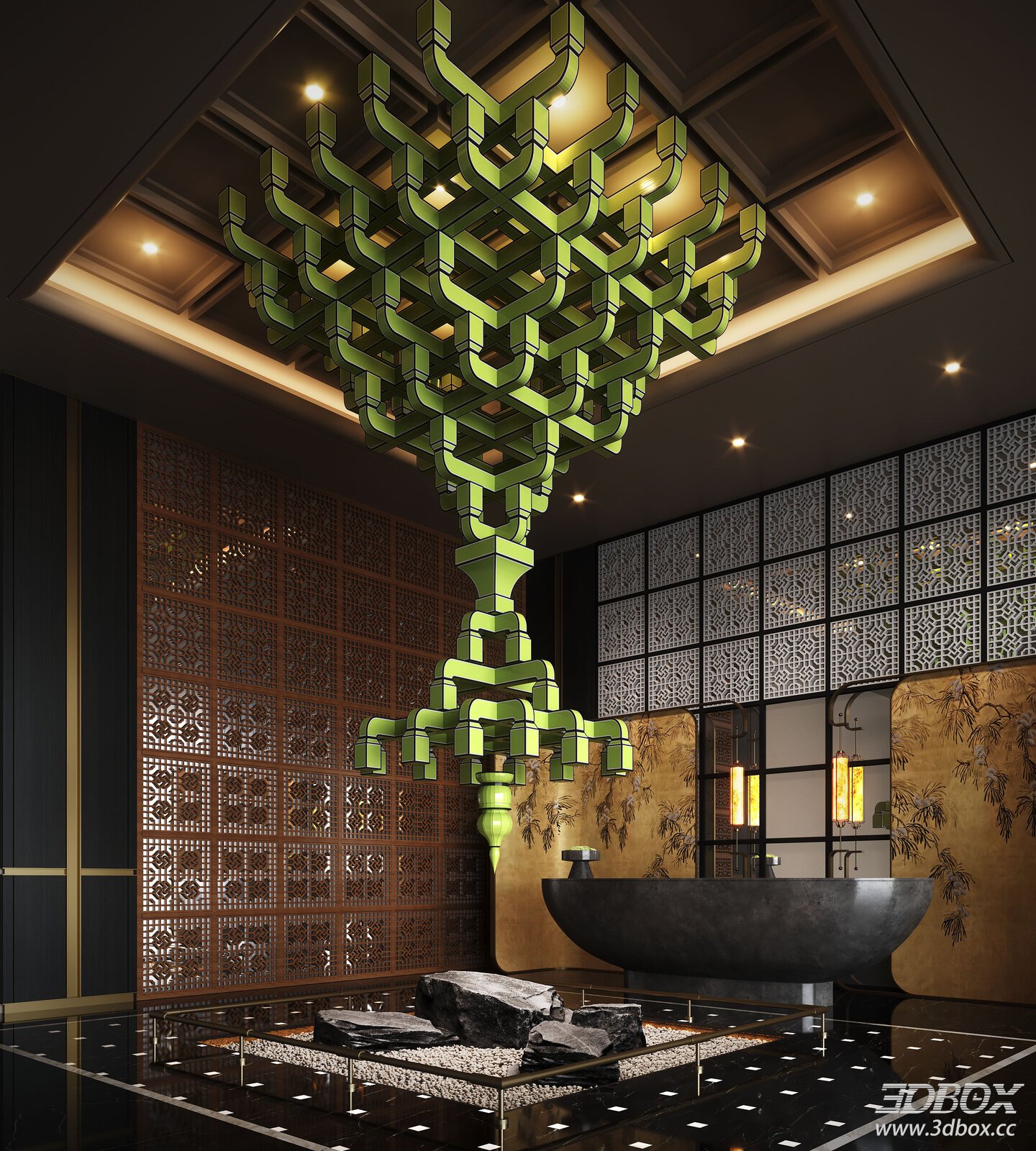 New Chinese Style Hotel Lobby With Dougong Decor Installation