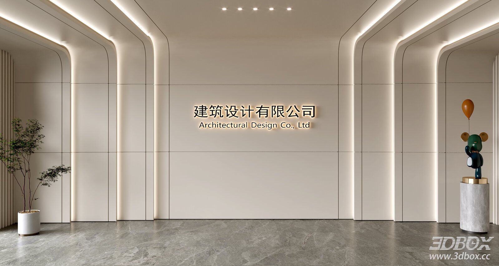 Modern Minimalist Office Reception Lobby Wall Scene