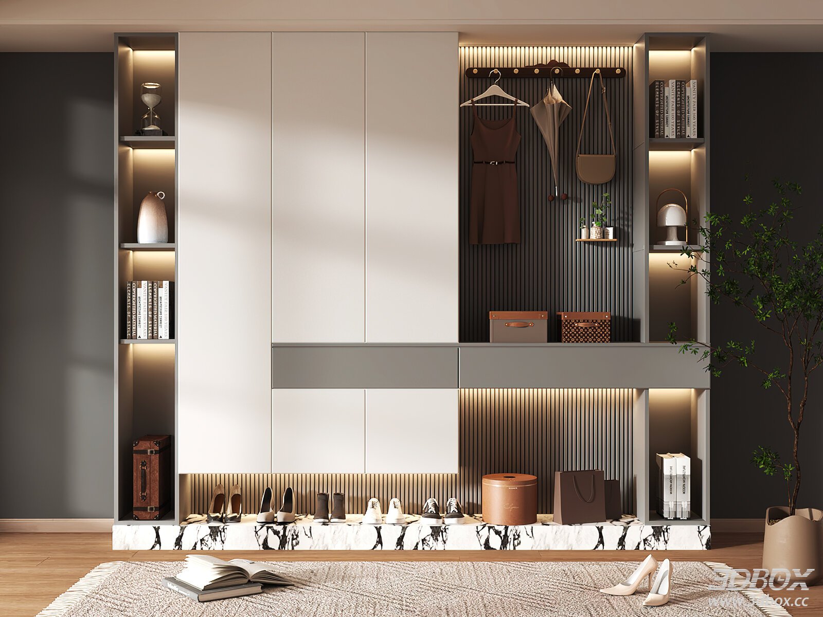 Modern Entryway Hallway Shoe Cabinet with Storage and Hanging Area