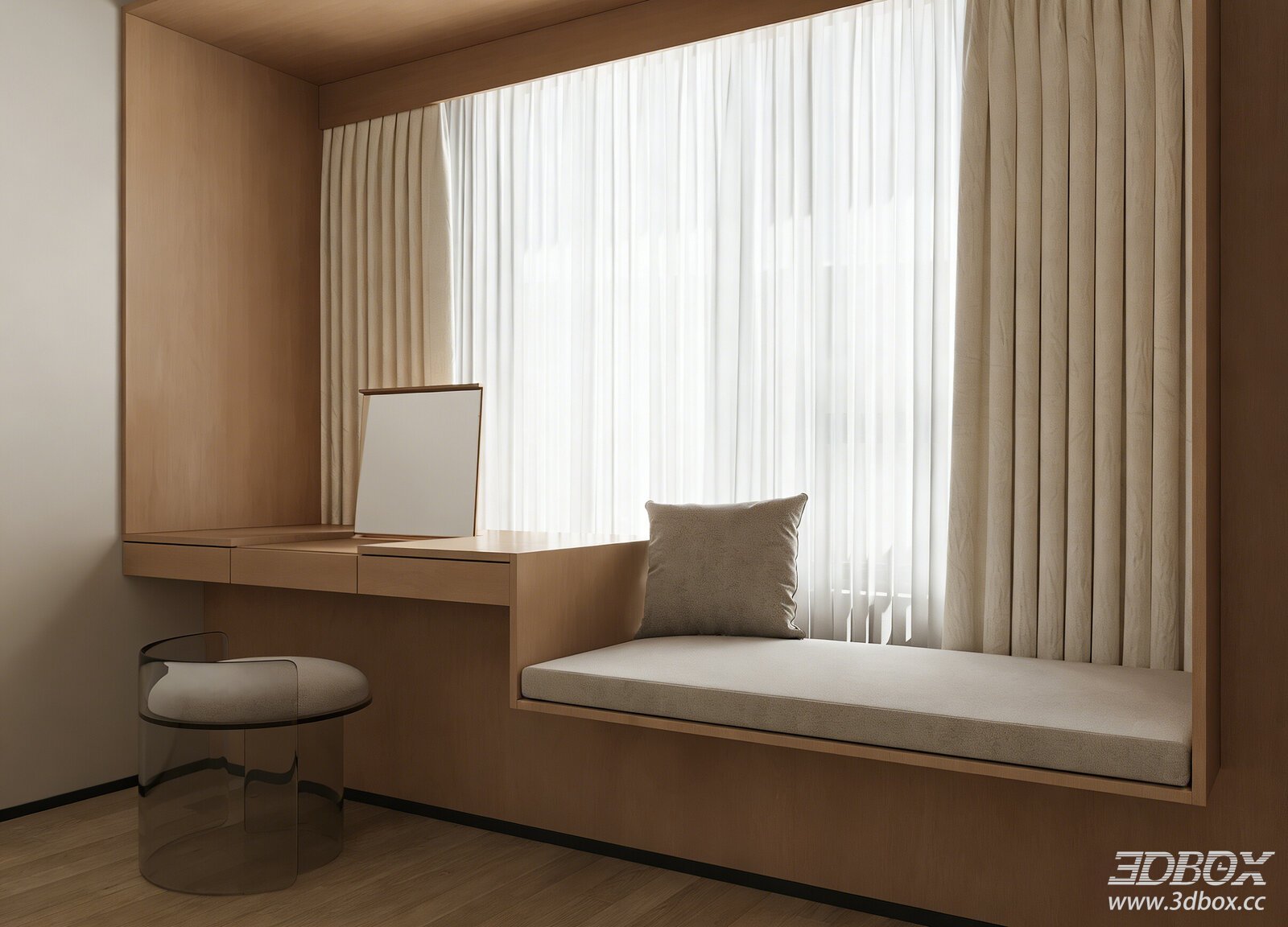 Modern Wooden Style Bedroom Window Nook Dressing Area