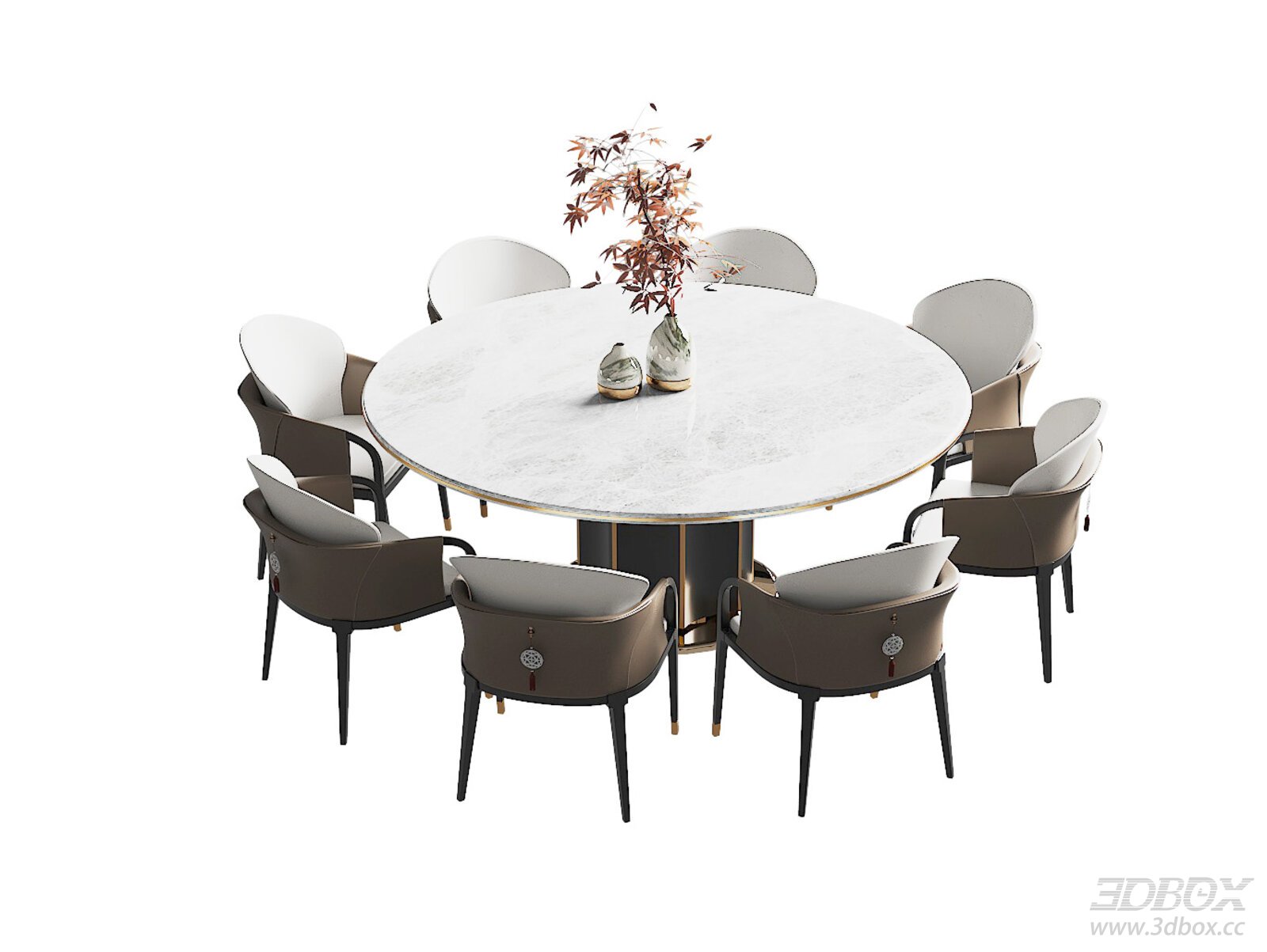 New Chinese Style Marble Round Dining Table and Chairs Set