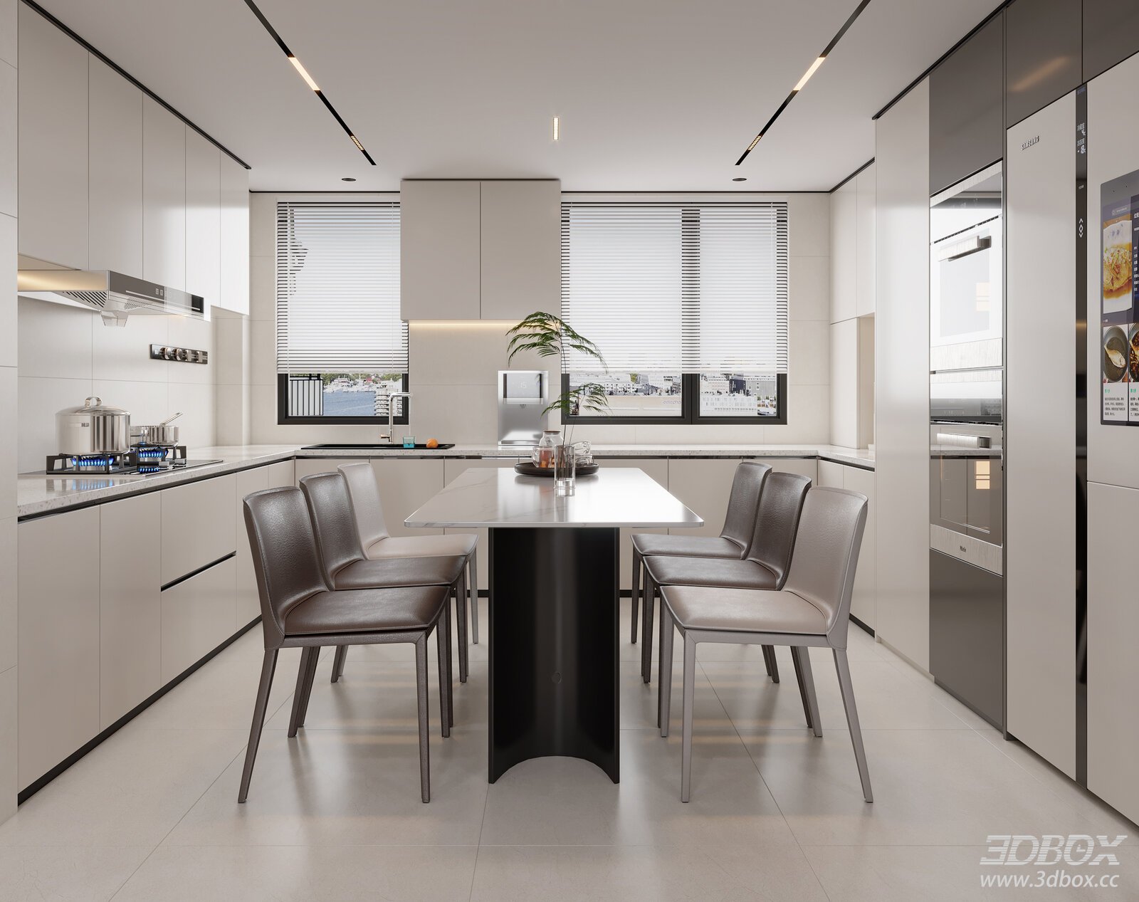 Modern Minimalist Kitchen and Dining Room Interior