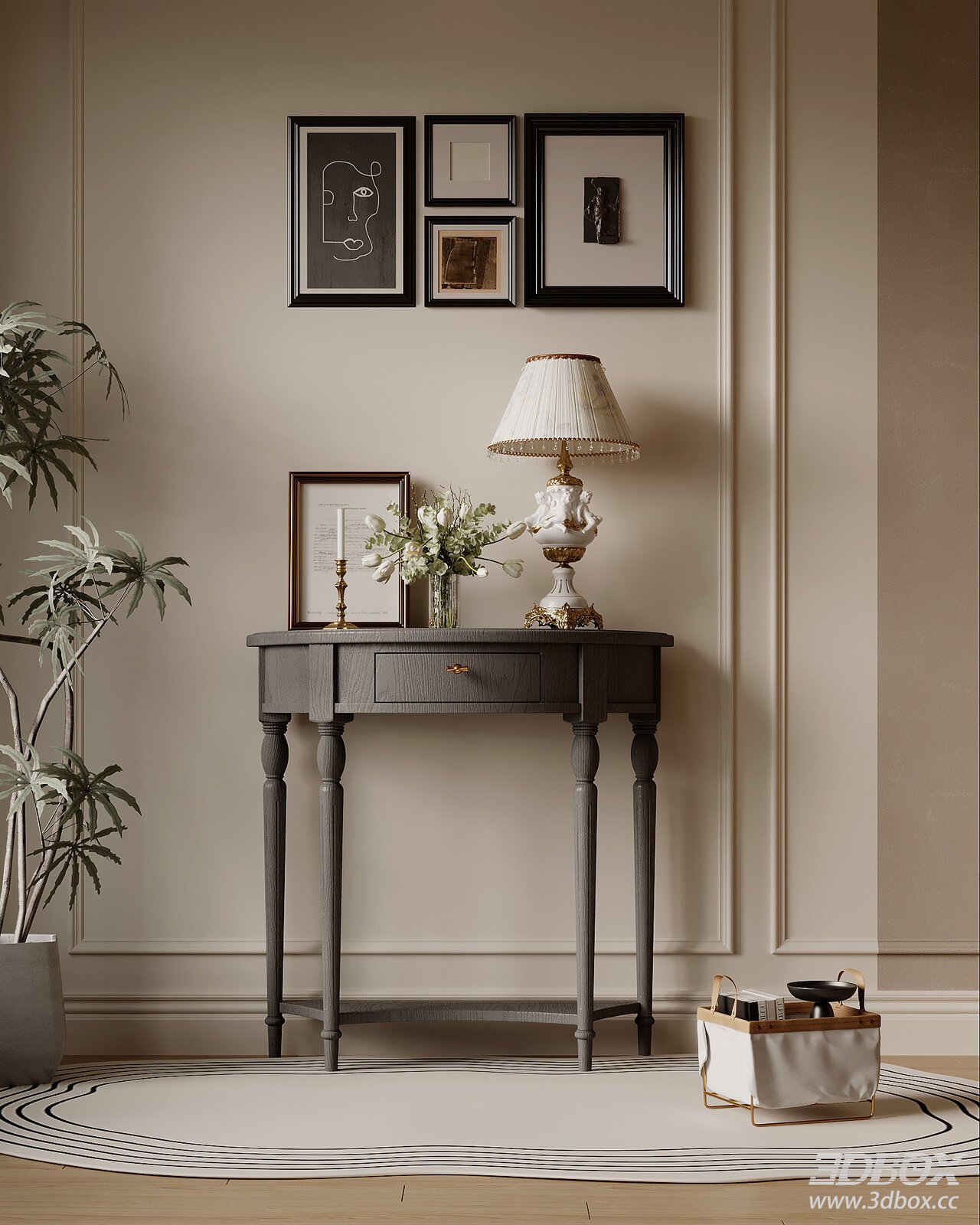 French Vintage Style Wooden Console Table Entryway