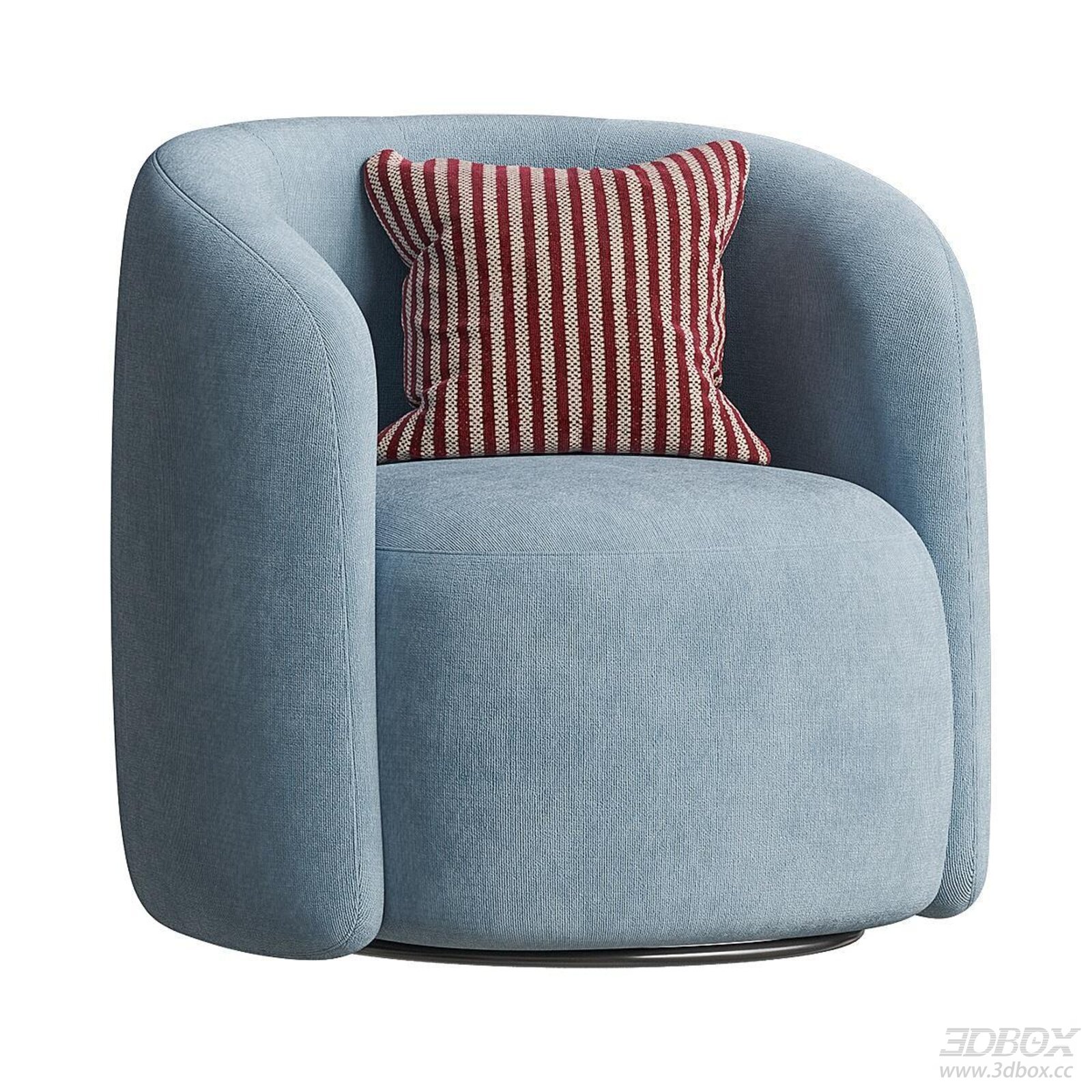 Modern Fabric Upholstered Swivel Single Armchair with Striped Pillow