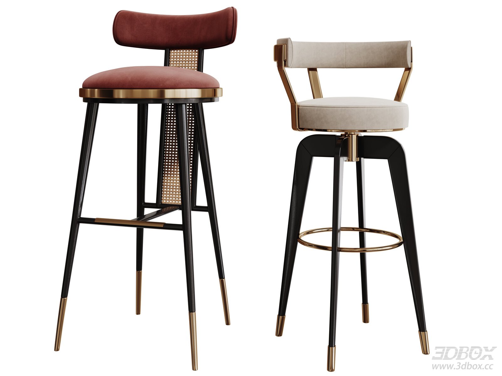 Modern Luxury Velvet Bar Stool Set with Gold Accents