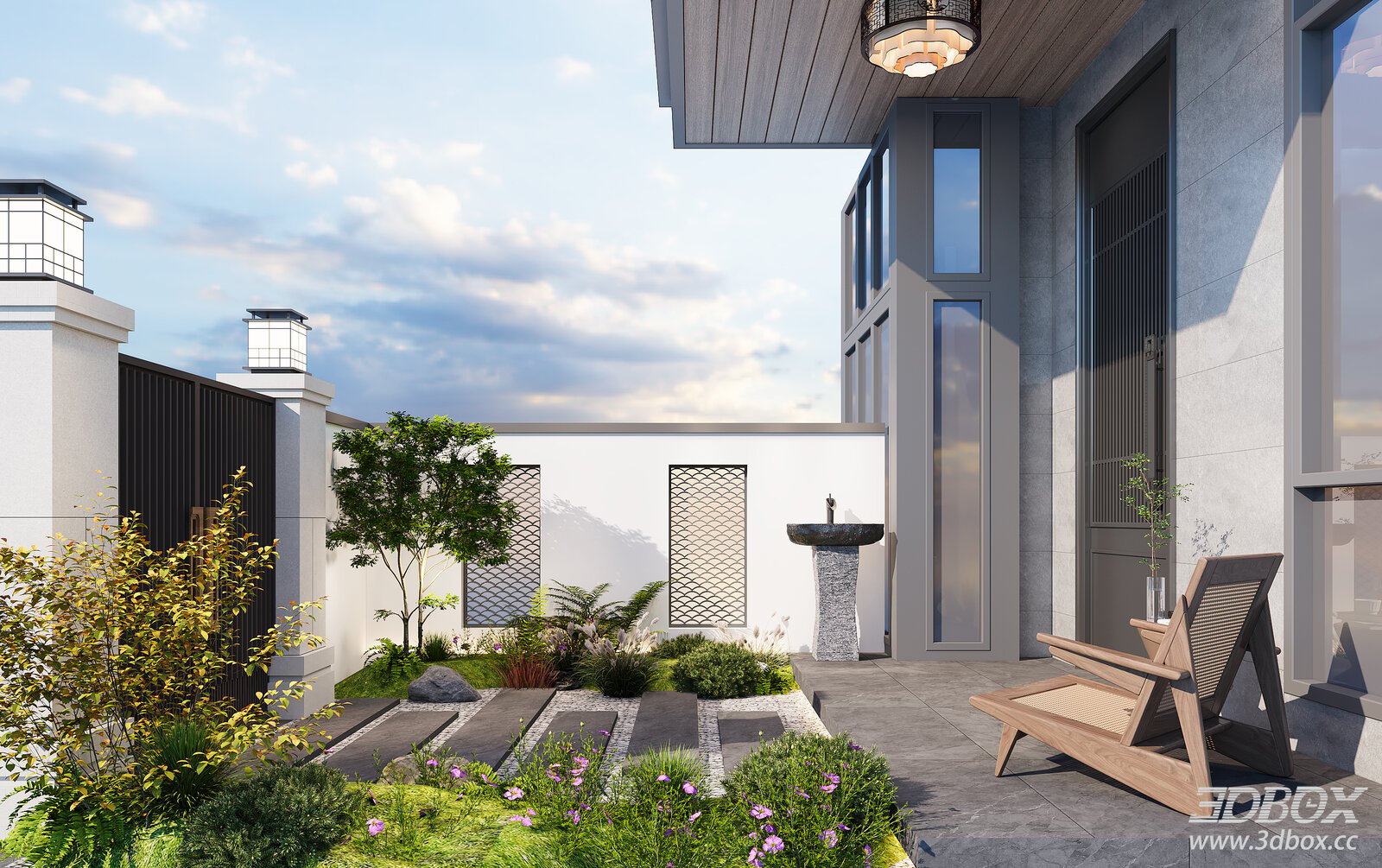 New Chinese Style Courtyard Garden Exterior Scene
