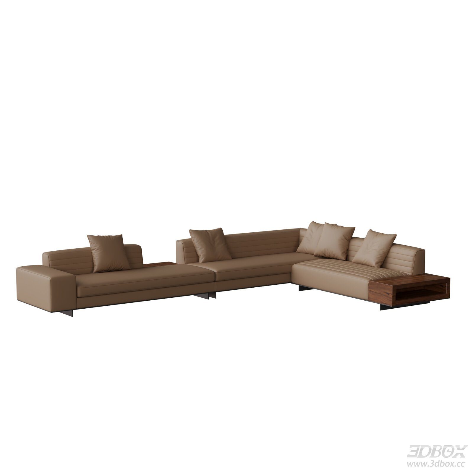 Modern Brown Leather Sectional Sofa With Side Tables