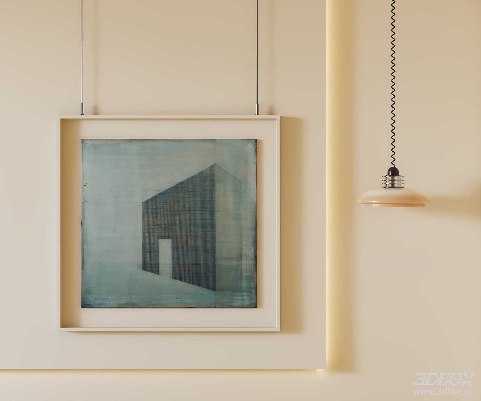 Modern Abstract Wall Art Frame with Pendant Lamp