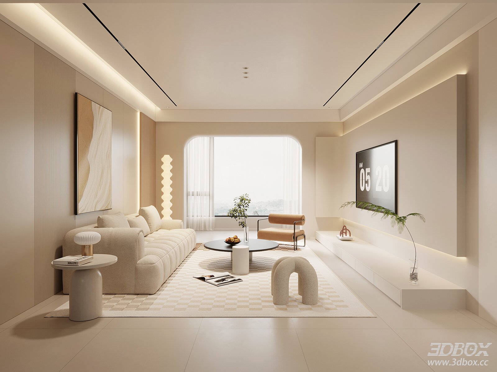 Modern Cream Style Living Room Sofa Coffee Table TV Wall Set