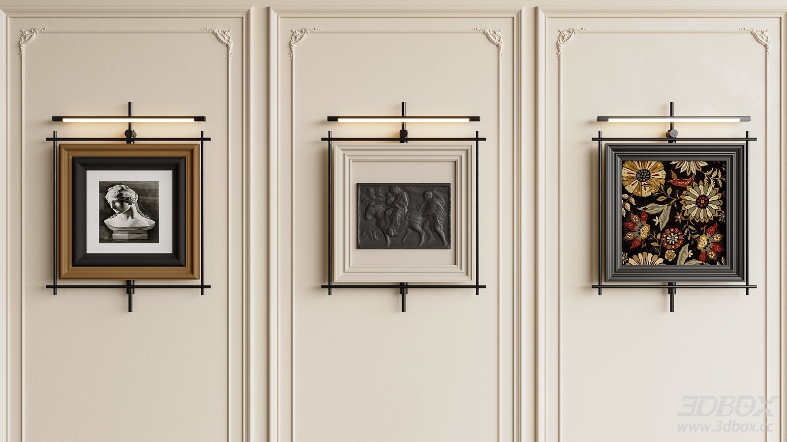 French Vintage Decorative Frame Set with Wall Sconces