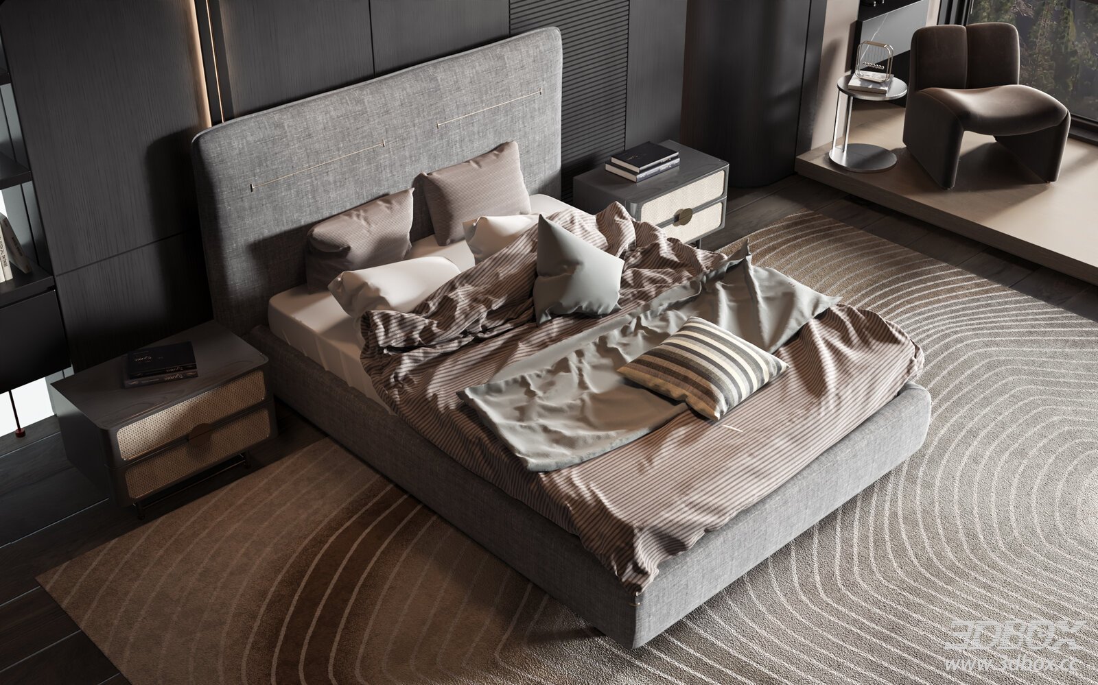 Modern Luxury Upholstered Bed Bedroom Scene