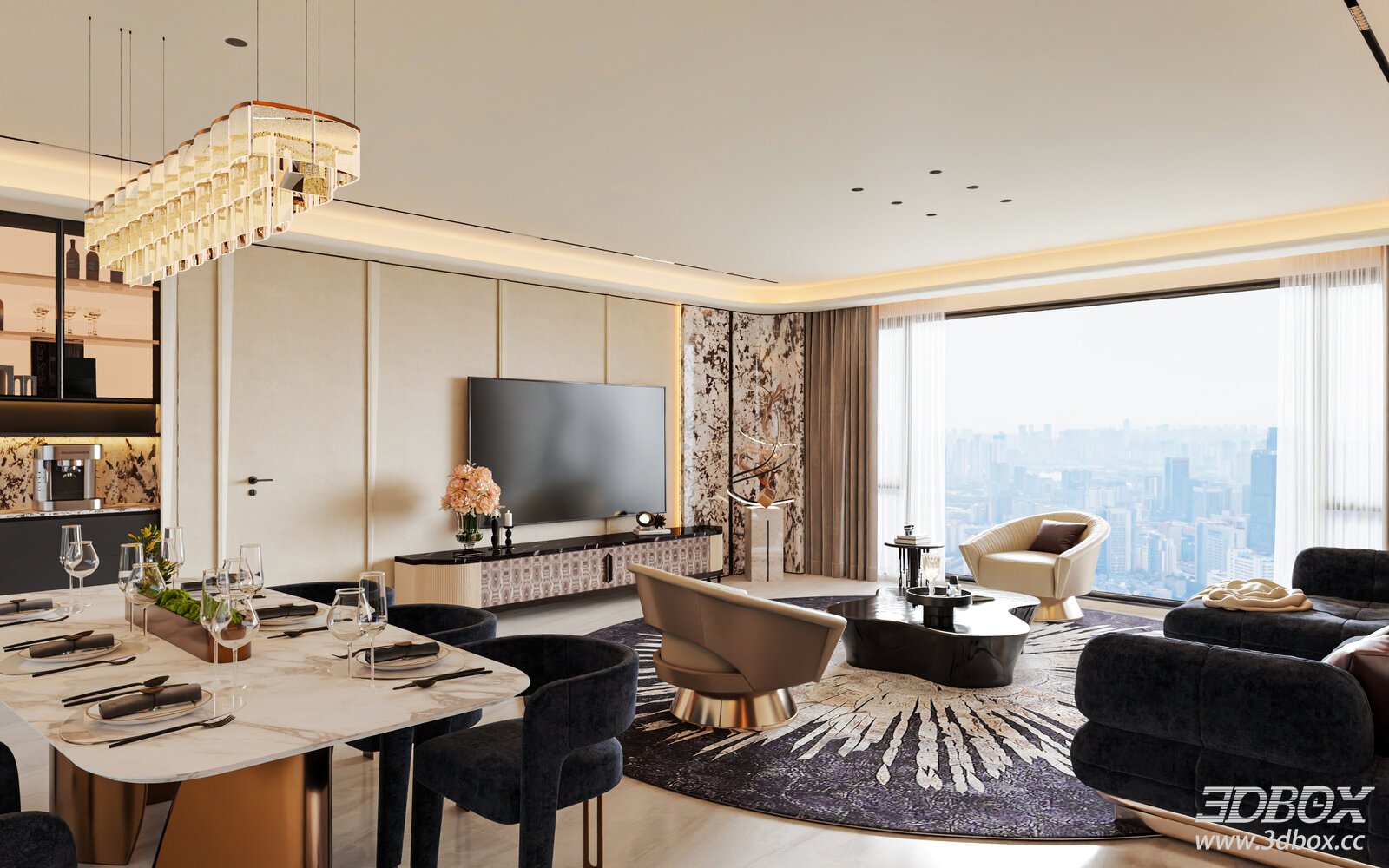 Modern Italian Luxury Living and Dining Room