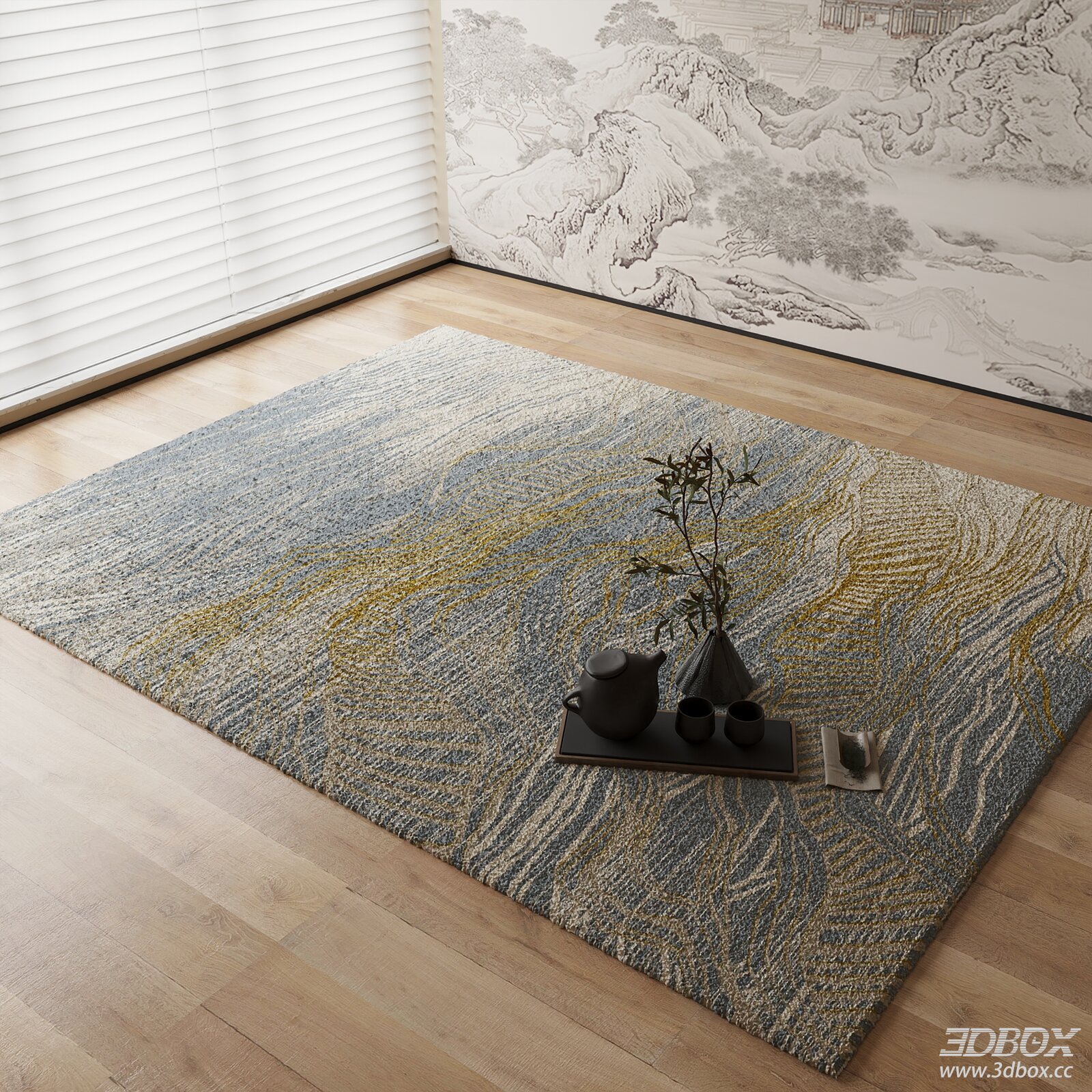 New Chinese Style Abstract Blue Gold Carpet