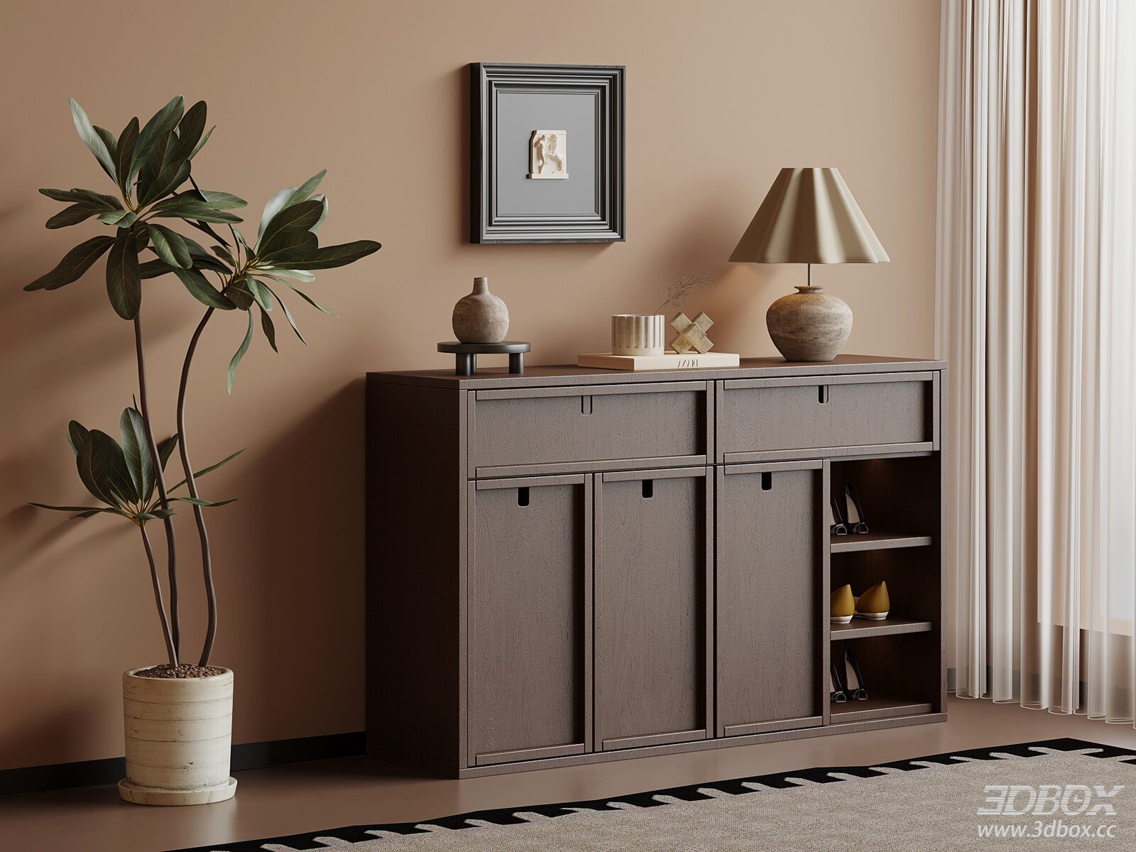 Mid-century Vintage Wooden Hallway Shoe Cabinet
