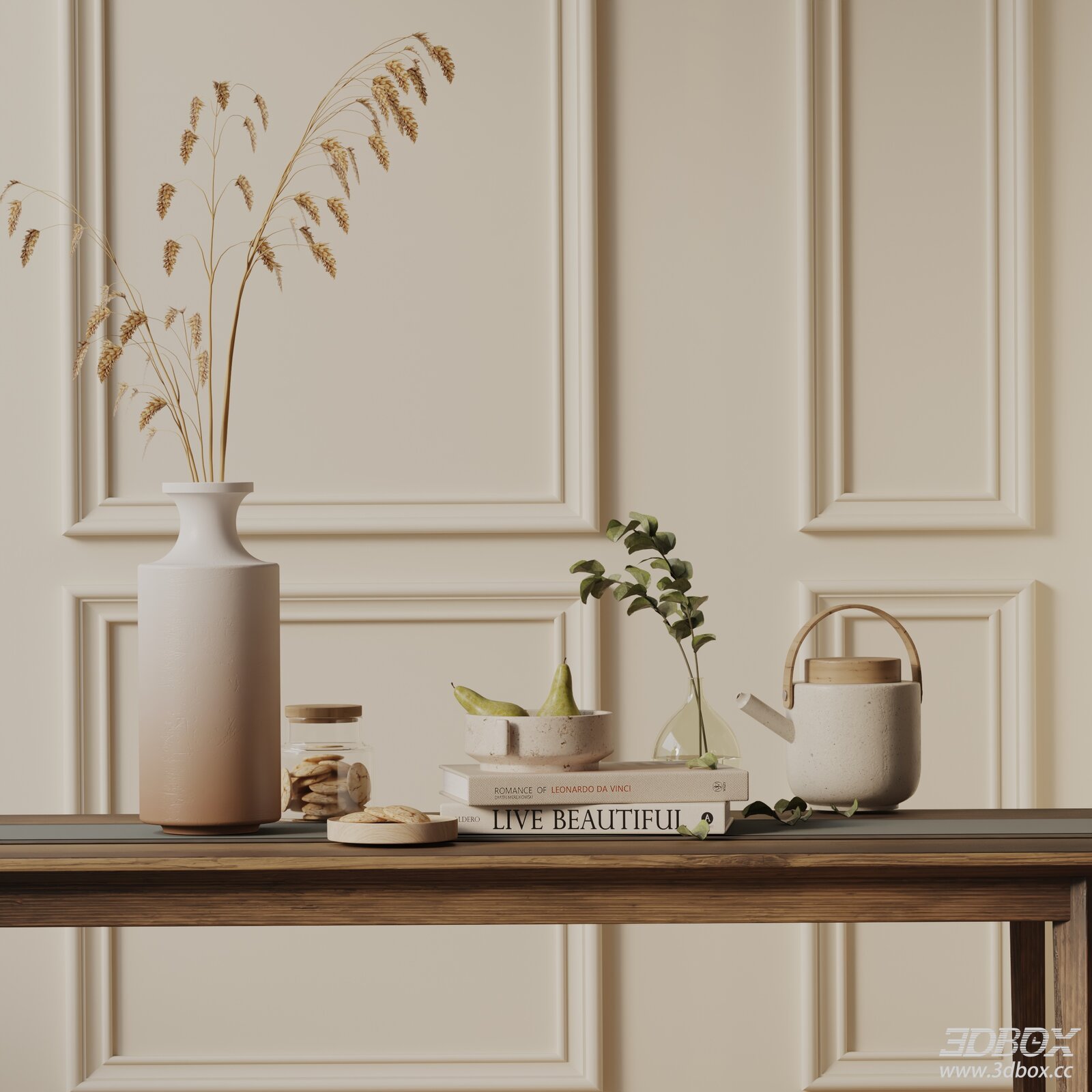 Modern Neutral Decorative Set with Vase Teapot and Books