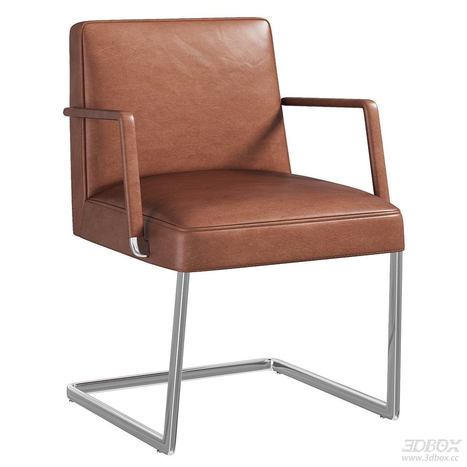 Modern Brown Leather Armchair with Metal Cantilever Base